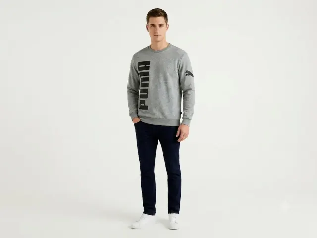 PUMA Men's Heather Grey Graphic Crewneck Sweatshirt