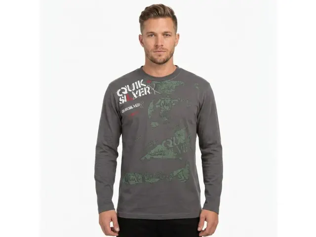 Quiksilver Men’s Vintage Long Sleeve Graphic T-Shirt - Dark Grey (Size L)