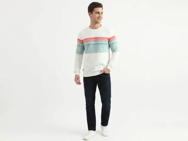TRUEDESIGN Men's Tuscano Multi-Color Striped Crew Neck Sweatshirt / Full Sleeve T-Shirt