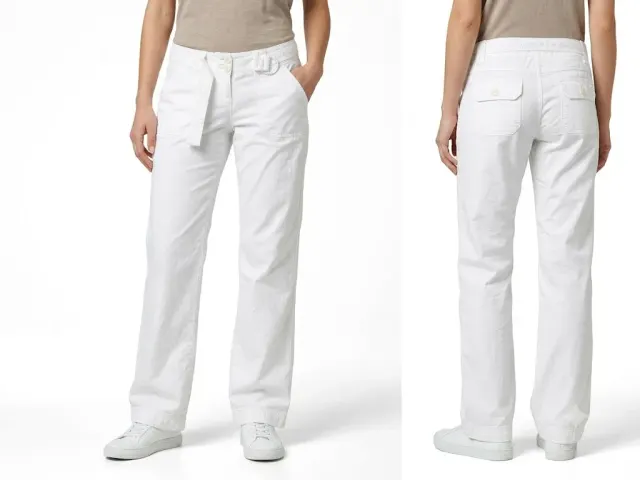 Women's White Belted Cargo Trousers – Relaxed Fit Wide-Leg Cotton Pants