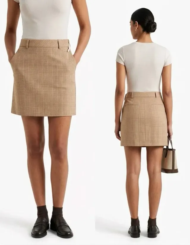 H&M DIVIDED Women's Beige Glen Plaid Tailored A-Line Mini Skirt