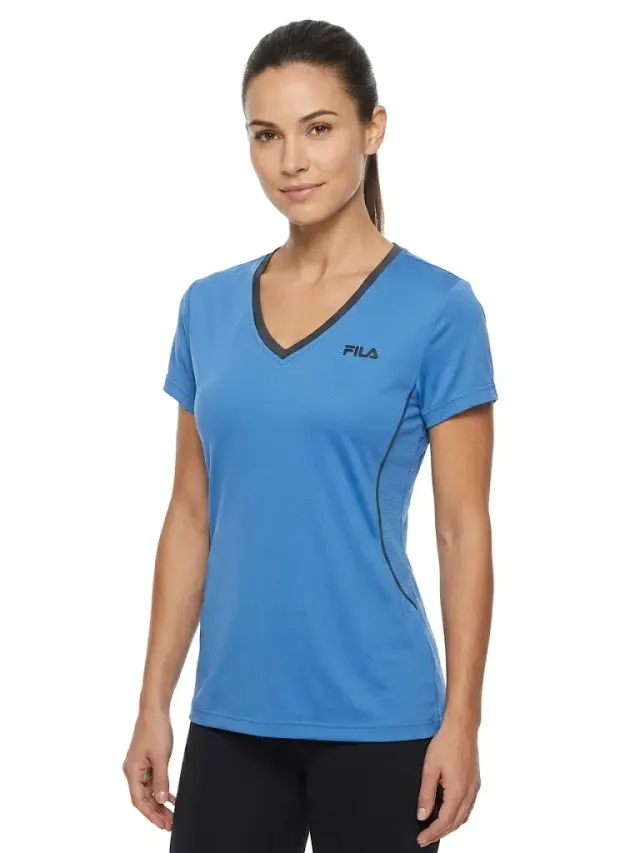 FILA Sport Women's V-Neck Athletic Short Sleeve T-Shirt – Breathable Activewear