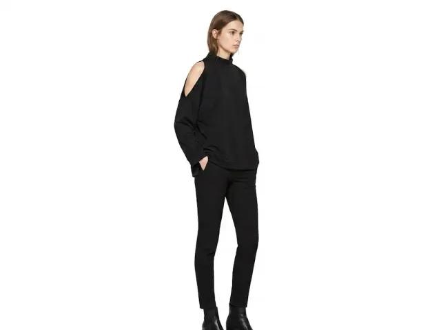 Zara Cold-Shoulder Mock-Neck Relaxed Sweatshirt in Black