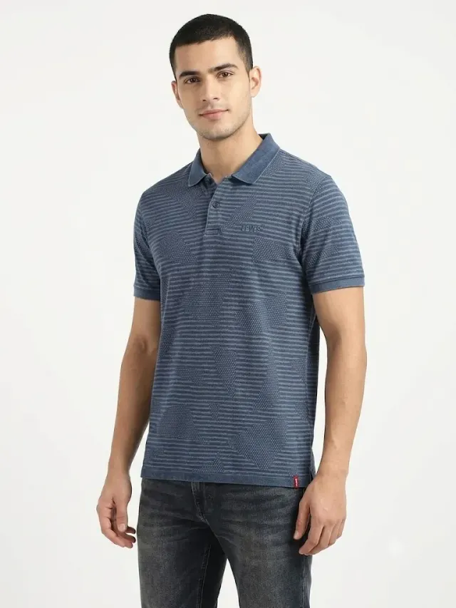 Levi's Men's Blue Striped Jacquard Knit Polo T-Shirt