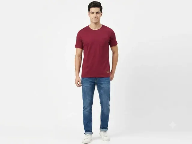 Roadster Men Maroon Solid Crew Neck Pocket T-Shirt