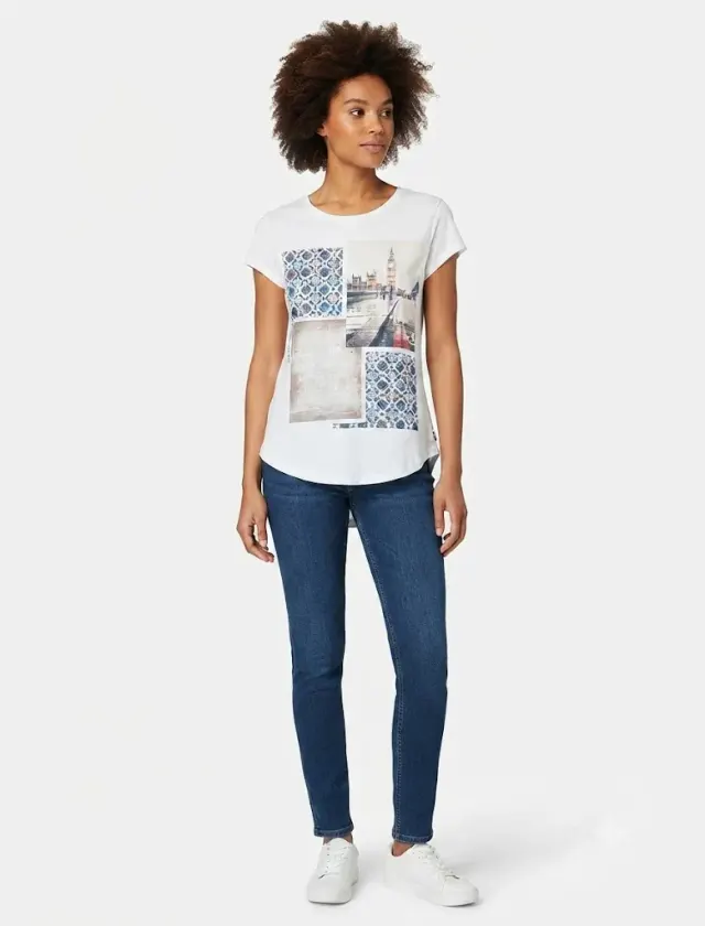 Lee Cooper Women's White Graphic Print Short-Sleeve High-Low T-Shirt
