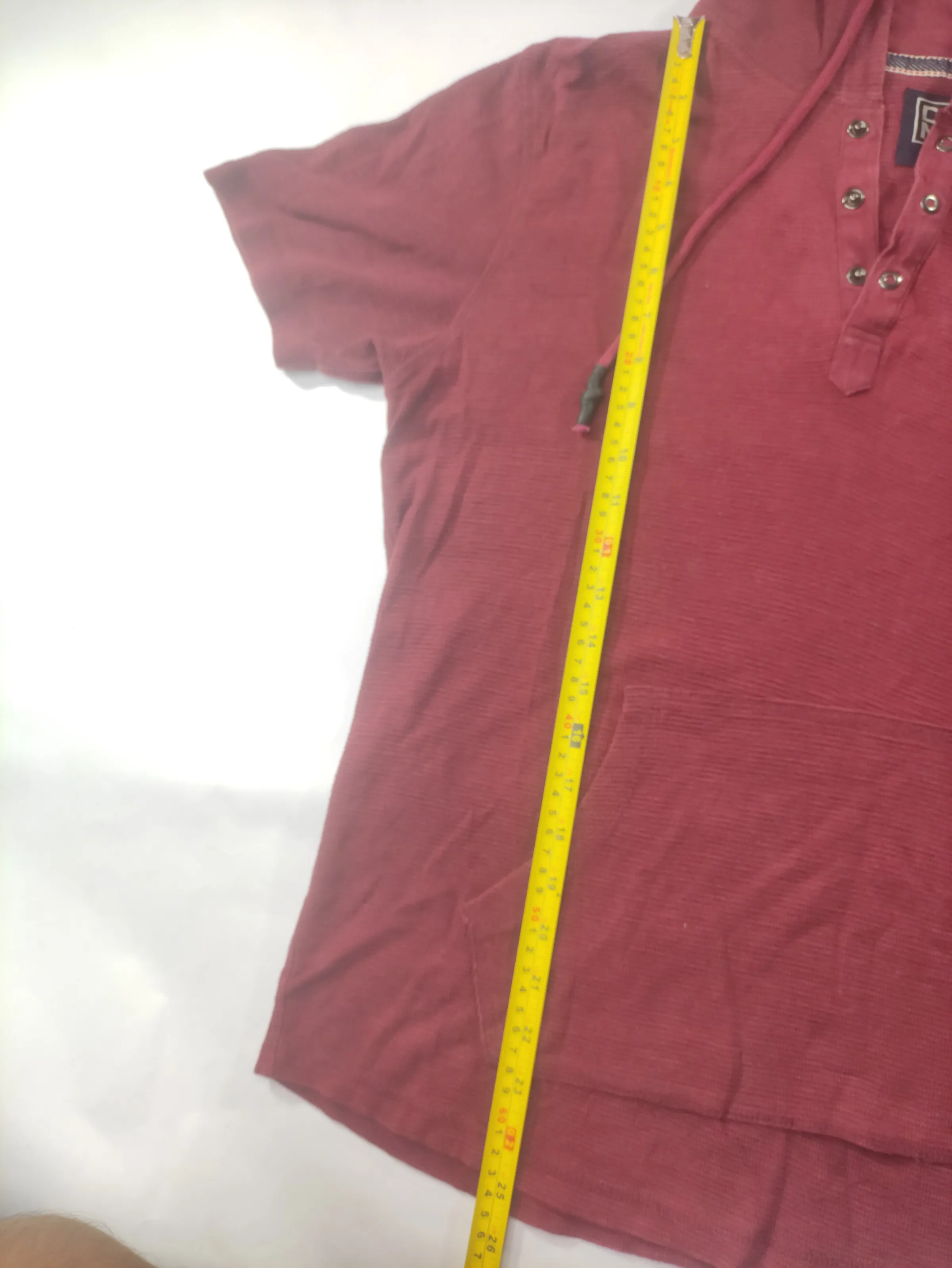 DNMX Men Maroon Textured Short Sleeve Hooded Henley T-Shirt with Kangaroo Pocket — view 8