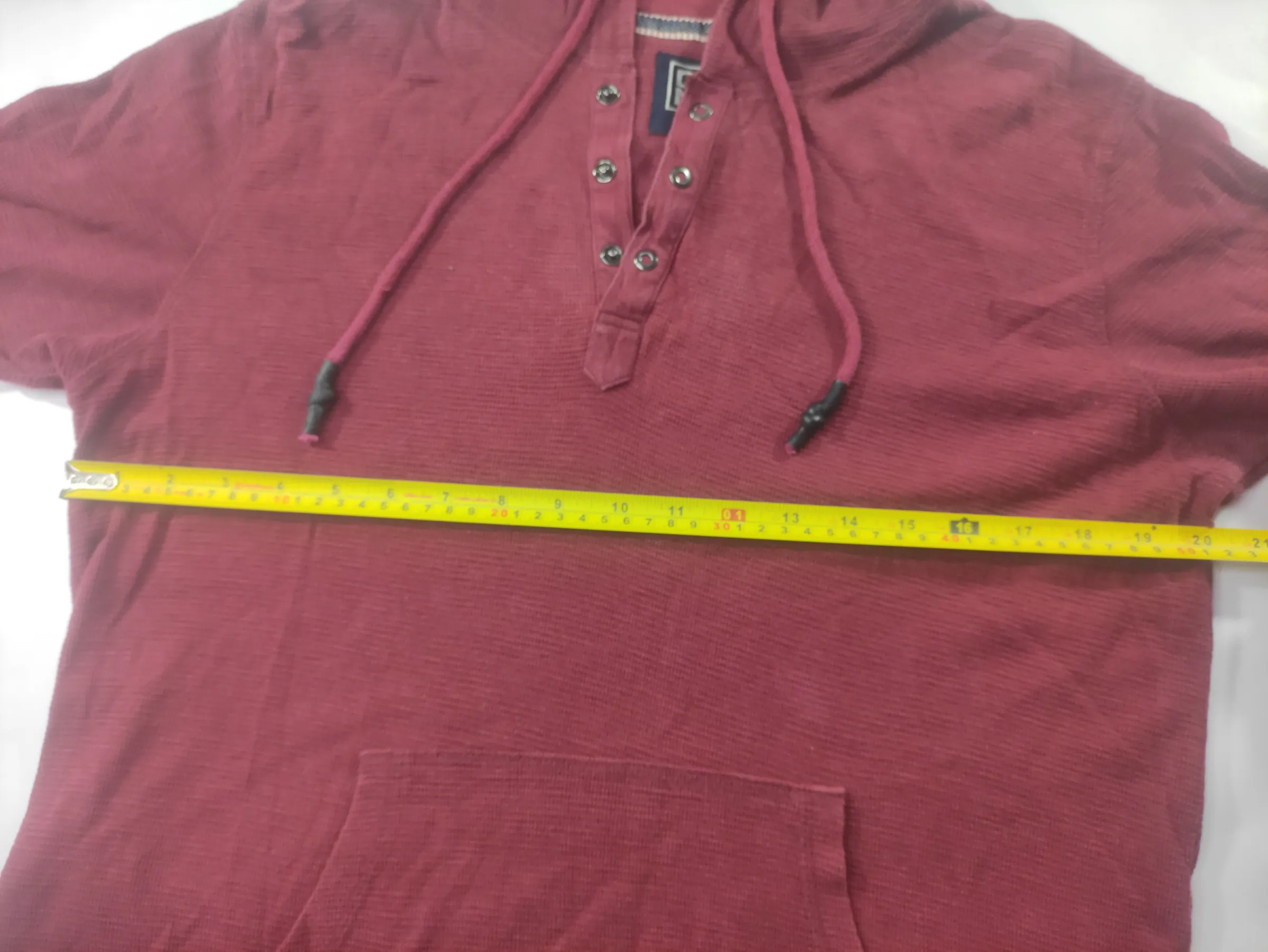 DNMX Men Maroon Textured Short Sleeve Hooded Henley T-Shirt with Kangaroo Pocket — view 7
