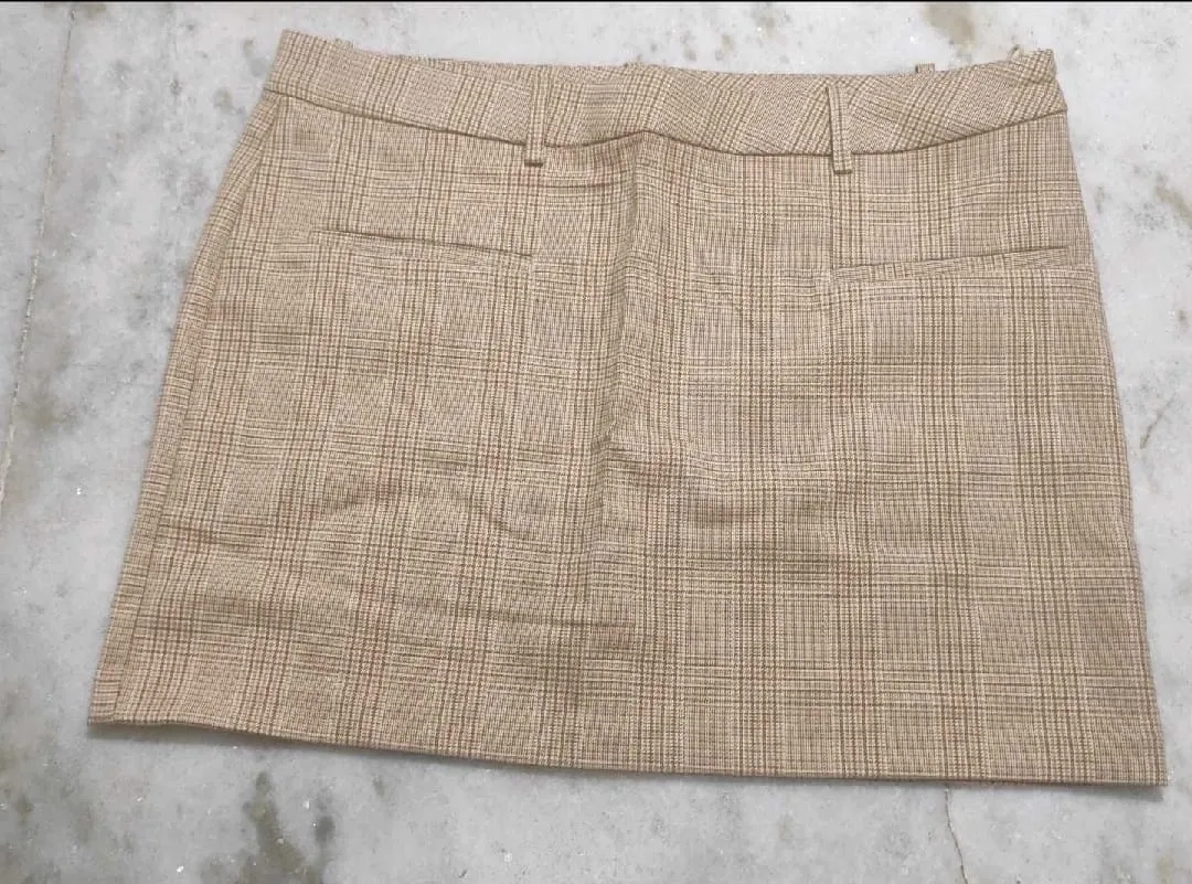 H&M DIVIDED Women's Beige Glen Plaid Tailored A-Line Mini Skirt — view 3