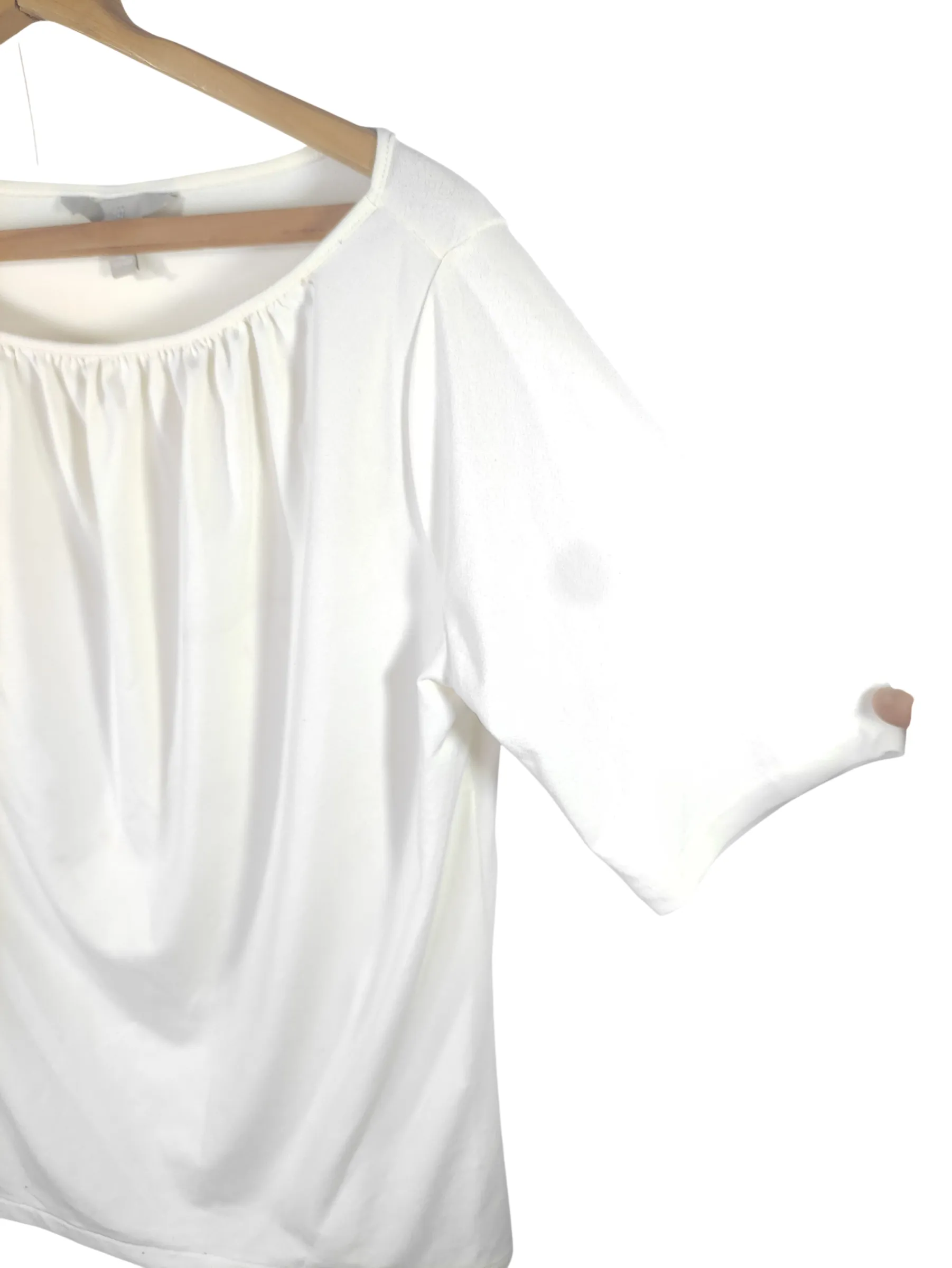 H&M Women's Off-White Pleated Scoop Neck Half-Sleeve Blouse Top (Size XS) — view 3