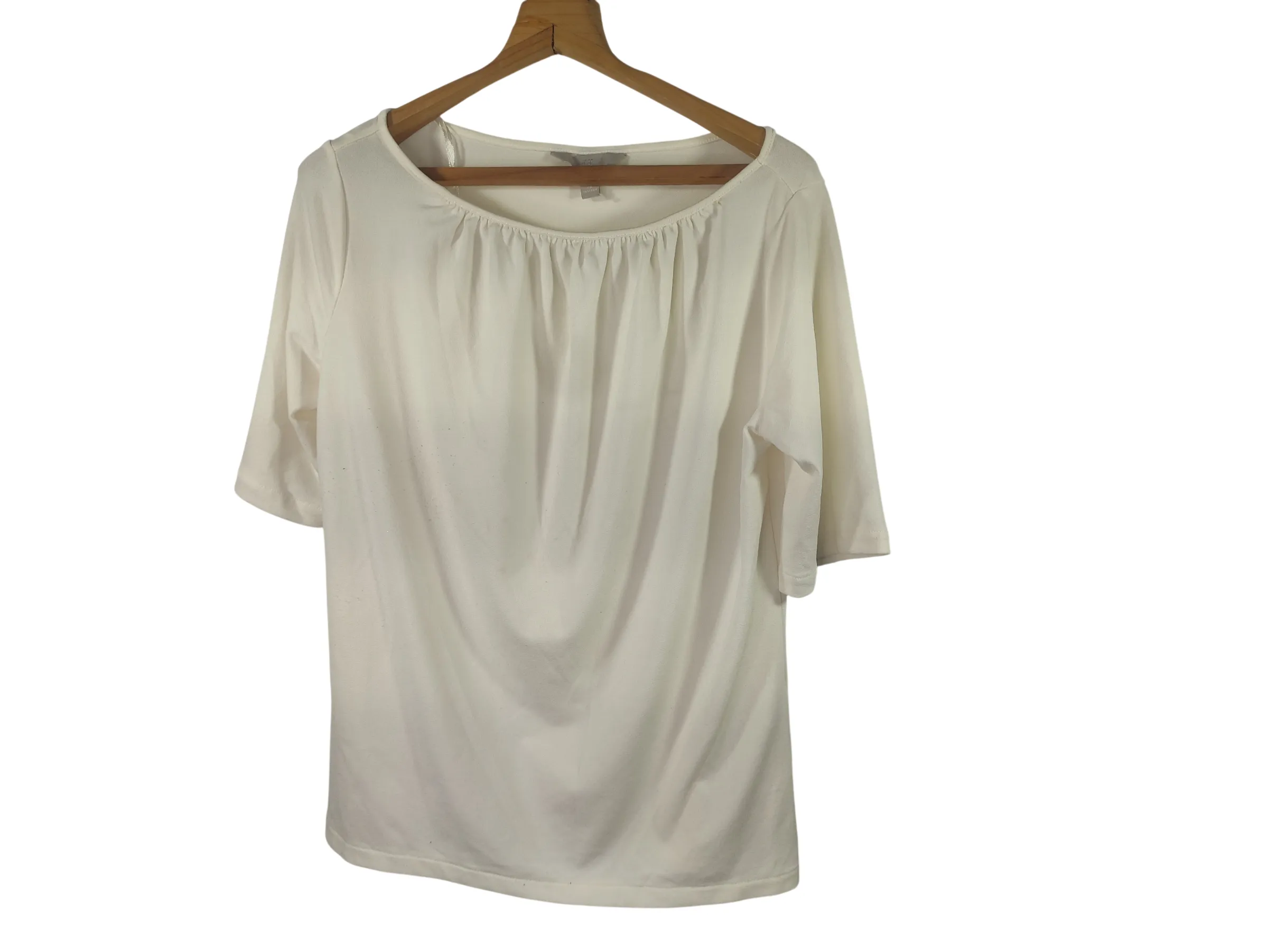H&M Women's Off-White Pleated Scoop Neck Half-Sleeve Blouse Top (Size XS) — view 2