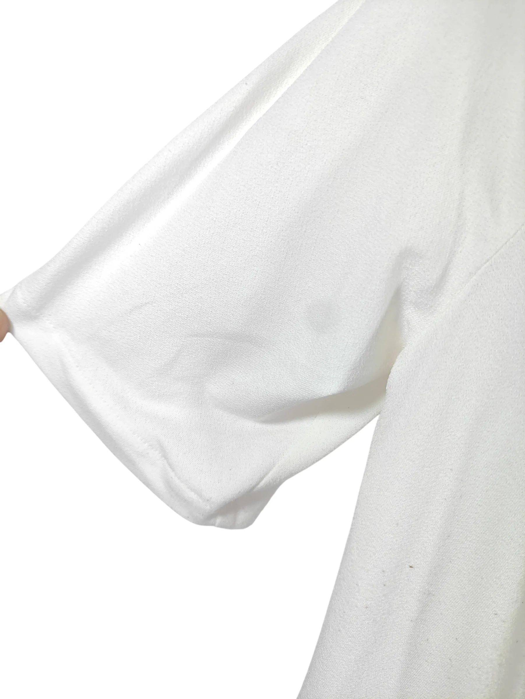 H&M Women's Off-White Pleated Scoop Neck Half-Sleeve Blouse Top (Size XS) — view 4