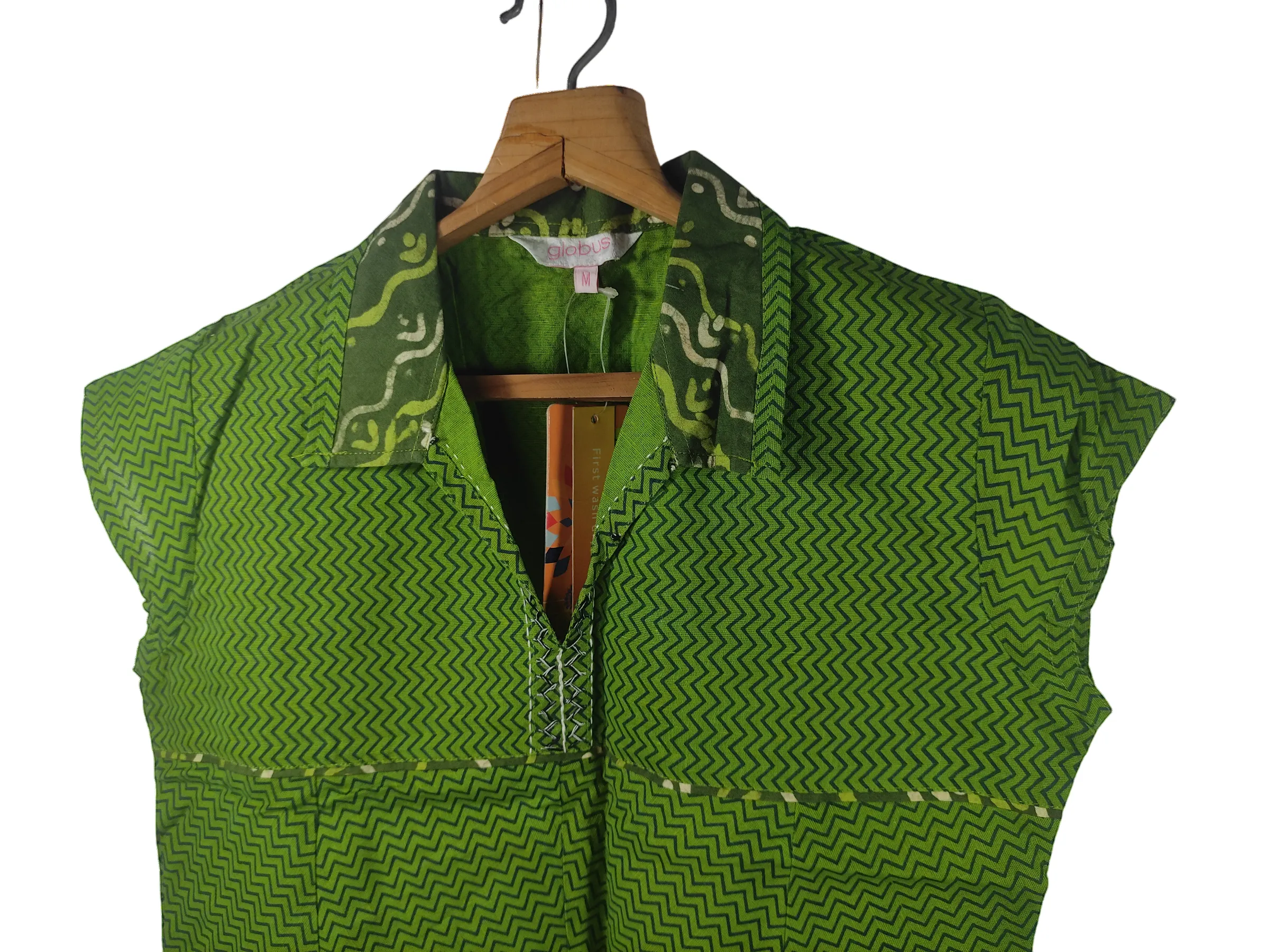 GLOBUS Women Green Chevron Printed Extended-Sleeve Cotton Top — view 3