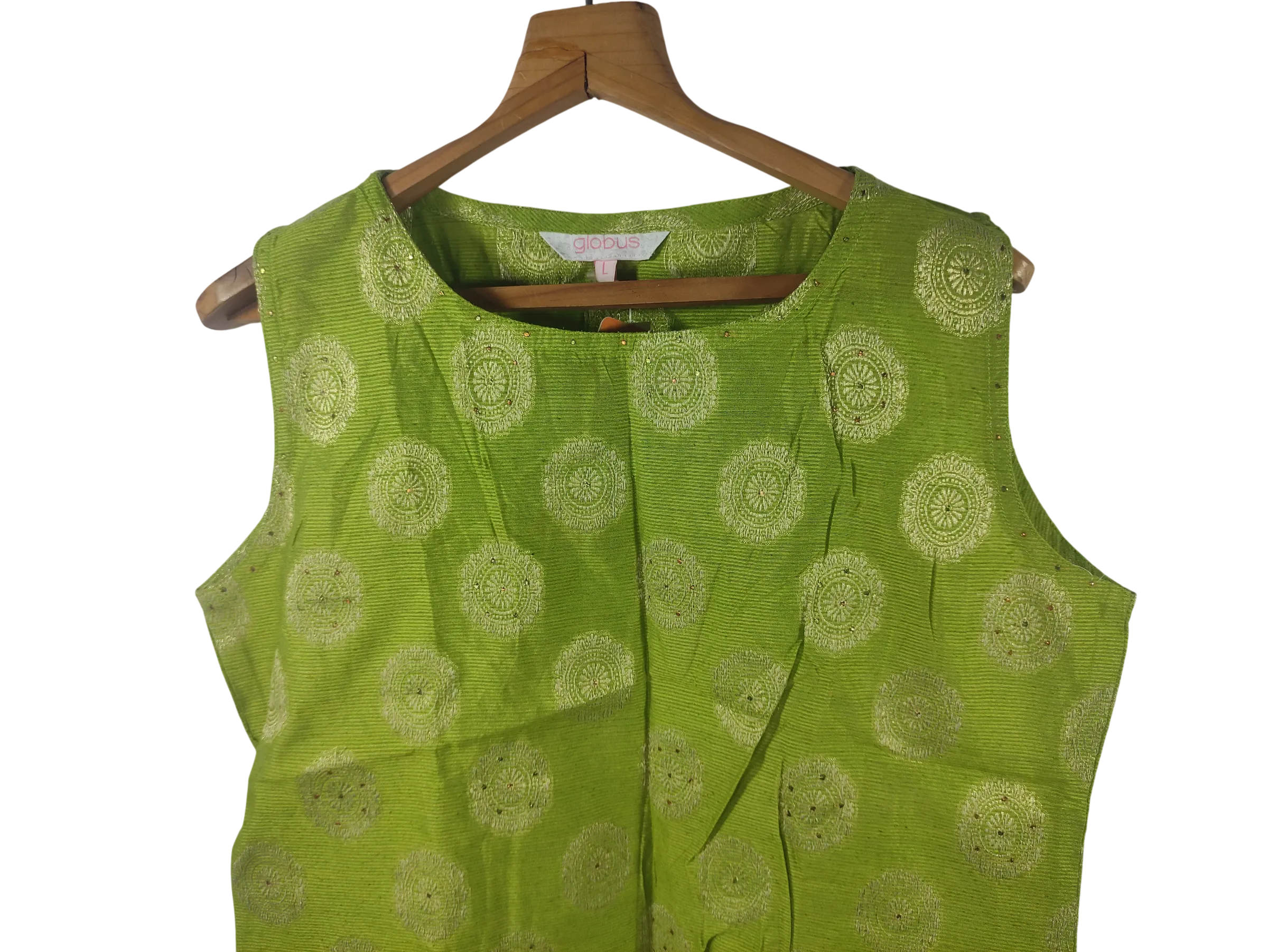 Globus Sleeveless Lime Green Mandala Print Fusion Top with Pleat Detail for Women — view 3