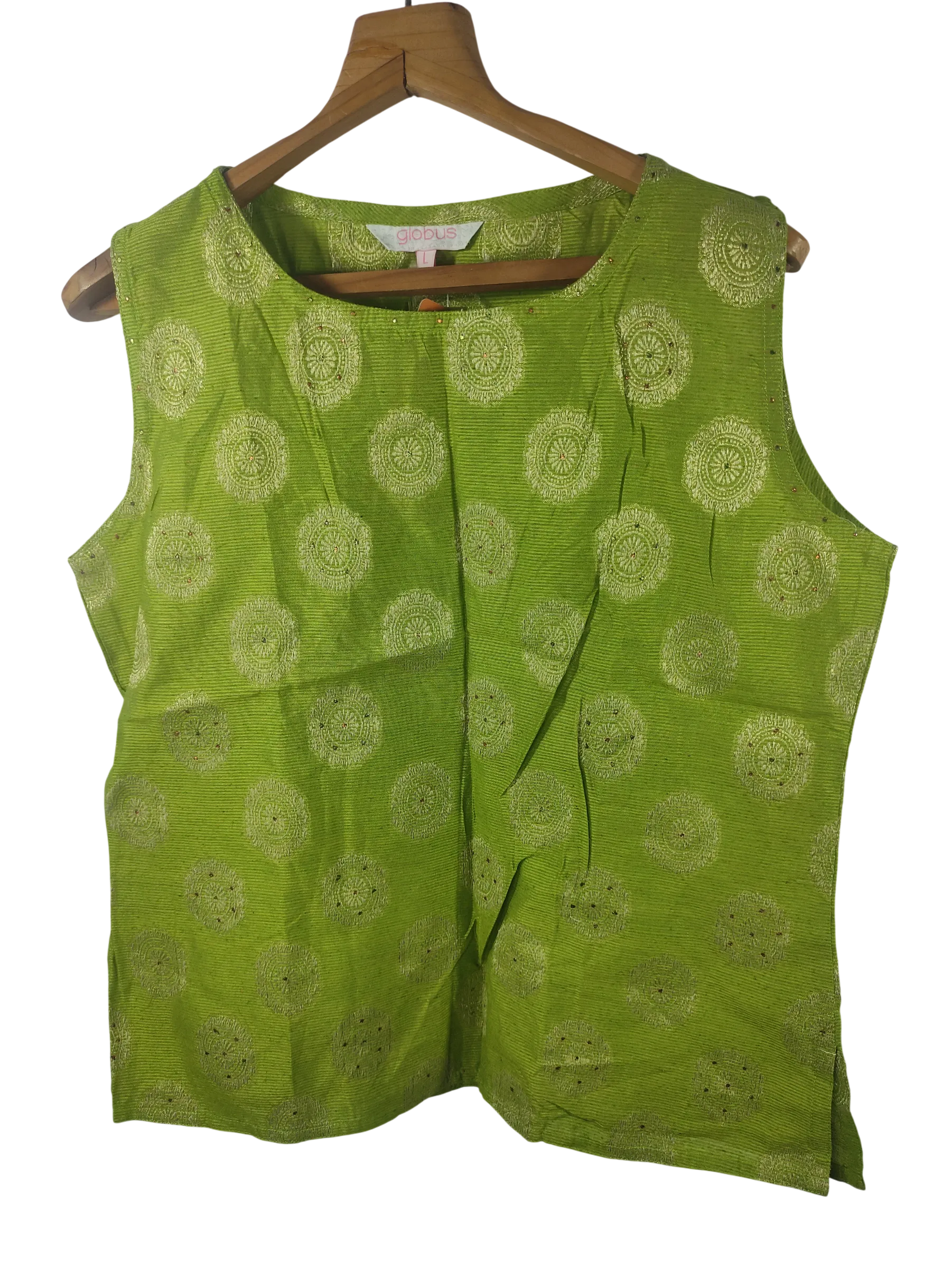 Globus Sleeveless Lime Green Mandala Print Fusion Top with Pleat Detail for Women — view 2