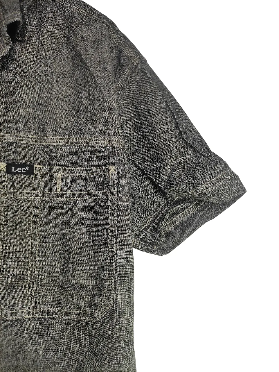 Lee Men's Vintage Dark Grey Chambray Short-Sleeve Work Shirt — view 5