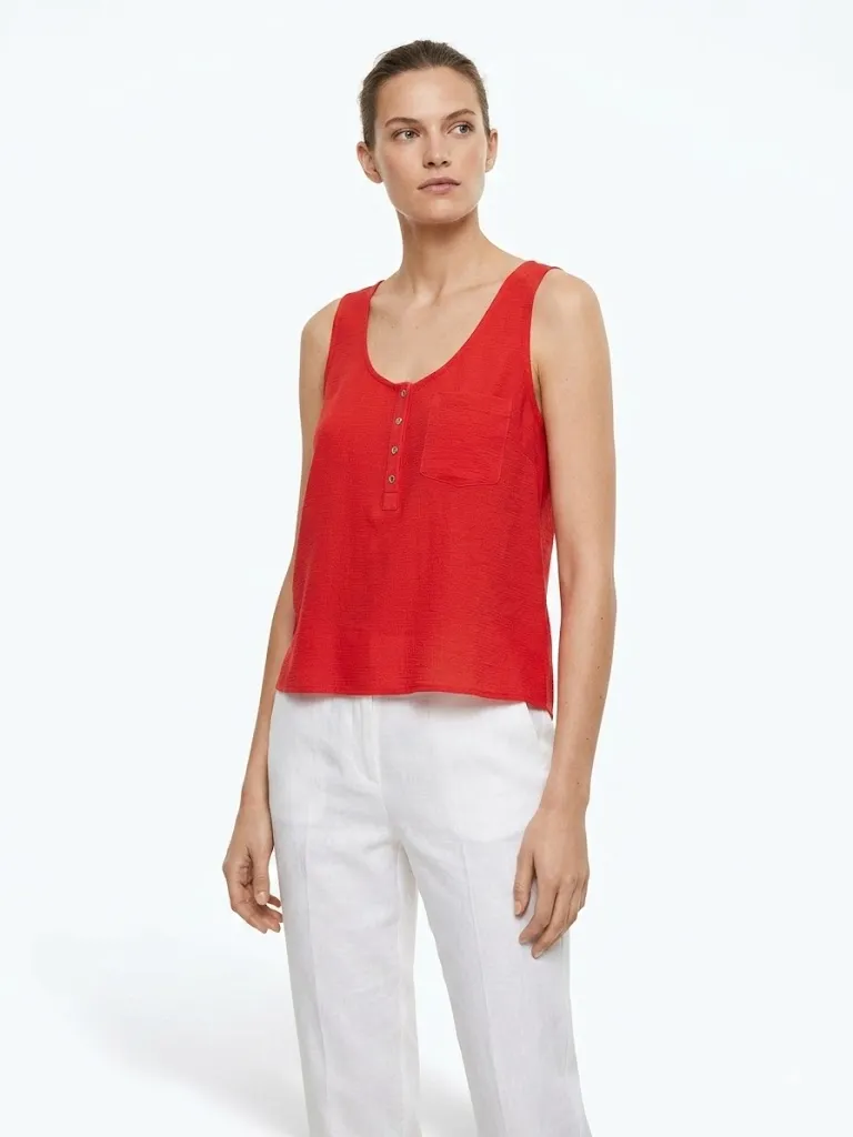 MANGO Women's Bright Red Scoop Neck Button-Front Sleeveless Tank Top