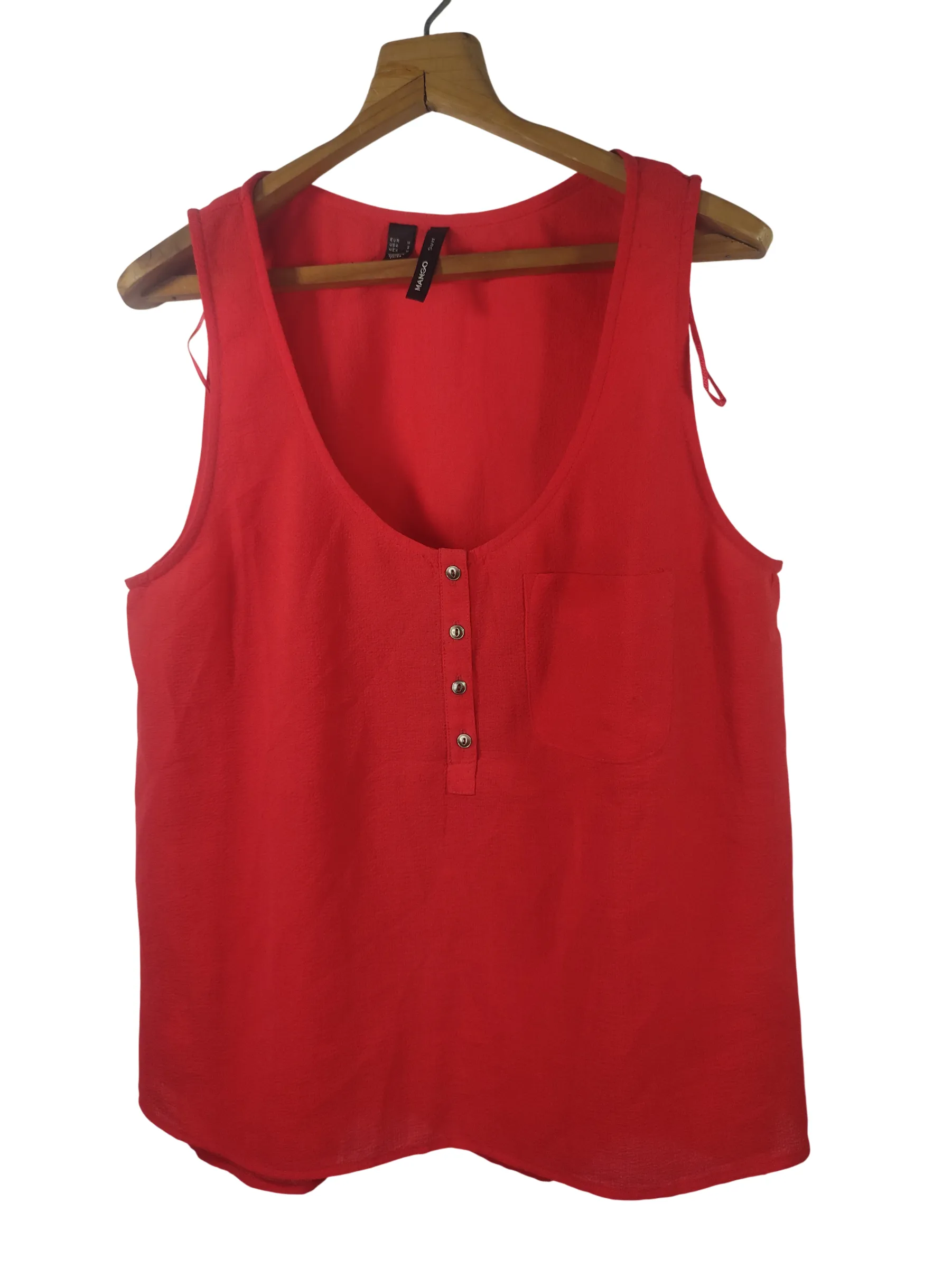 MANGO Women's Bright Red Scoop Neck Button-Front Sleeveless Tank Top — view 2
