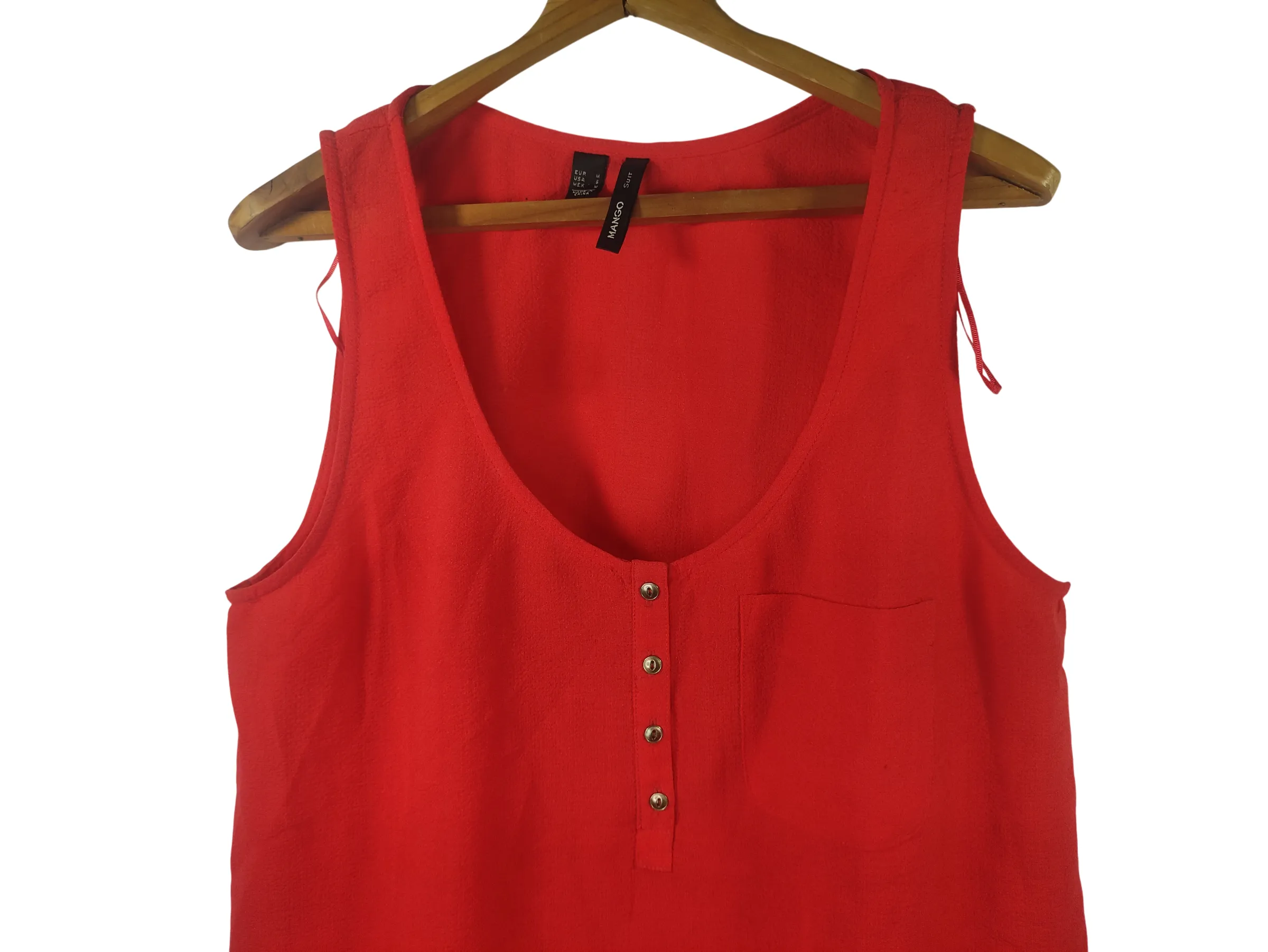 MANGO Women's Bright Red Scoop Neck Button-Front Sleeveless Tank Top — view 3
