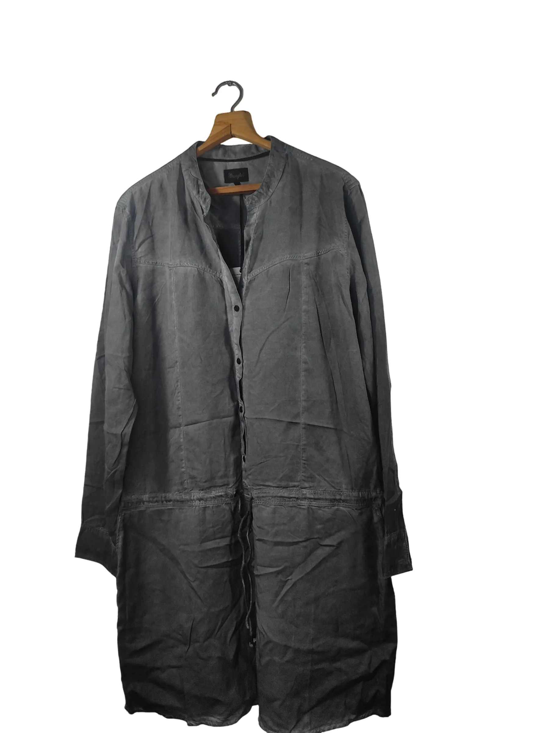 Wrangler Women's Washed Grey Long-Sleeve Utility Shirt Dress with Drawstring Waist — view 2