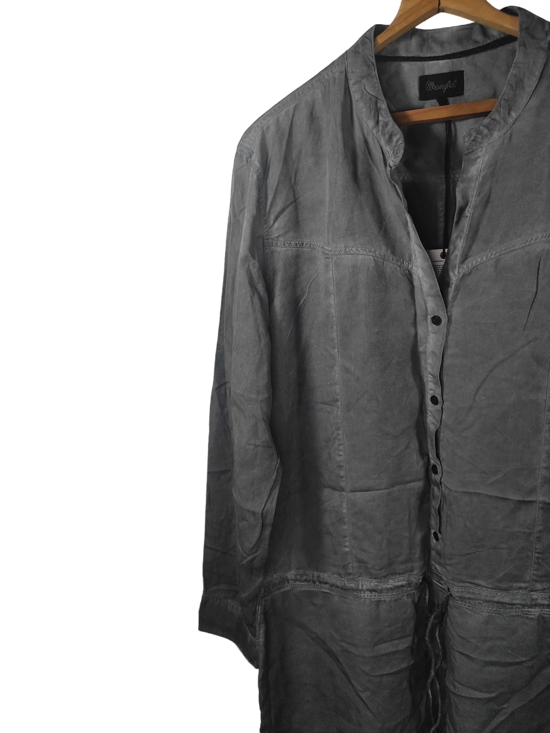 Wrangler Women's Washed Grey Long-Sleeve Utility Shirt Dress with Drawstring Waist — view 4