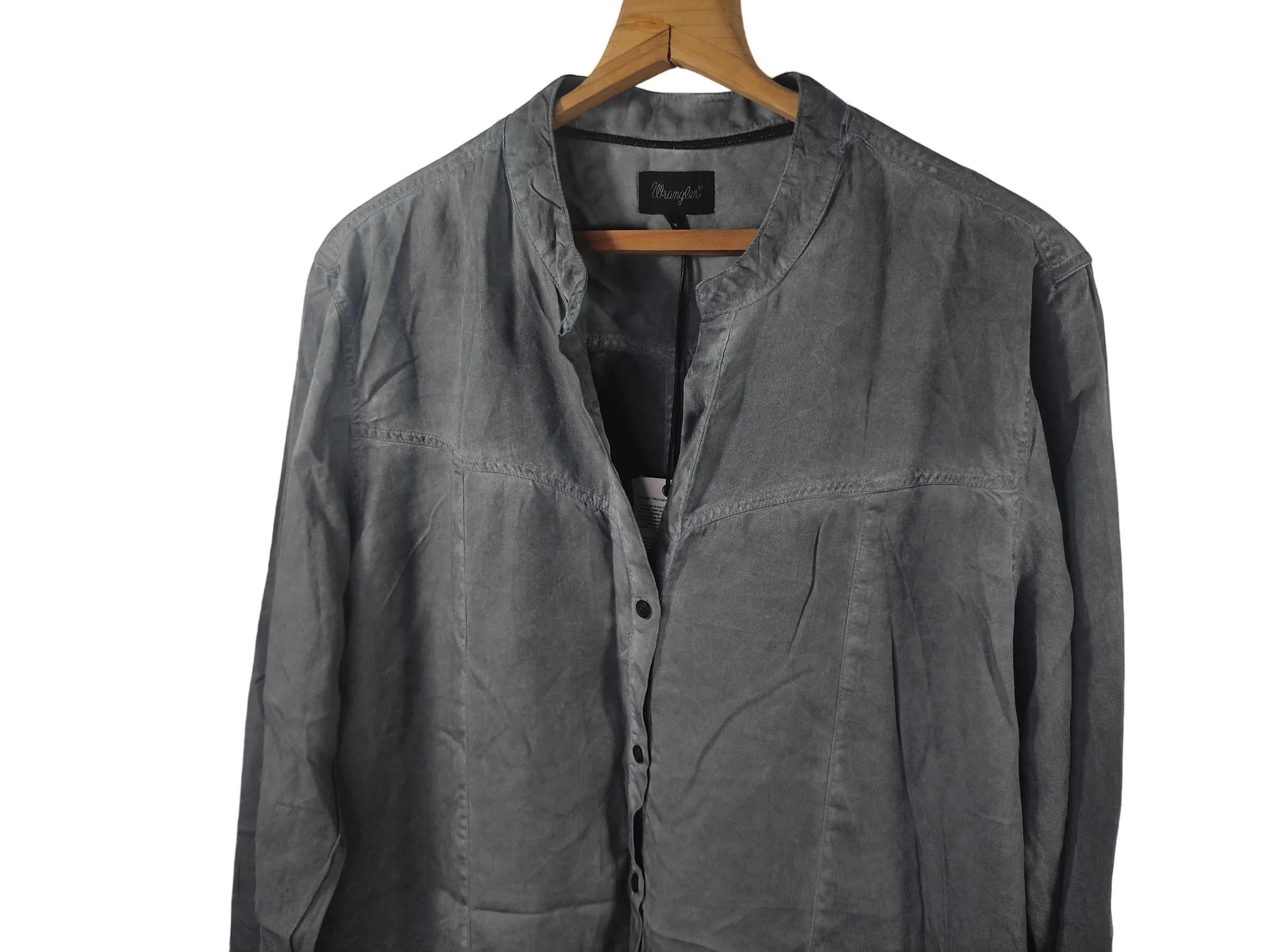 Wrangler Women's Washed Grey Long-Sleeve Utility Shirt Dress with Drawstring Waist — view 5