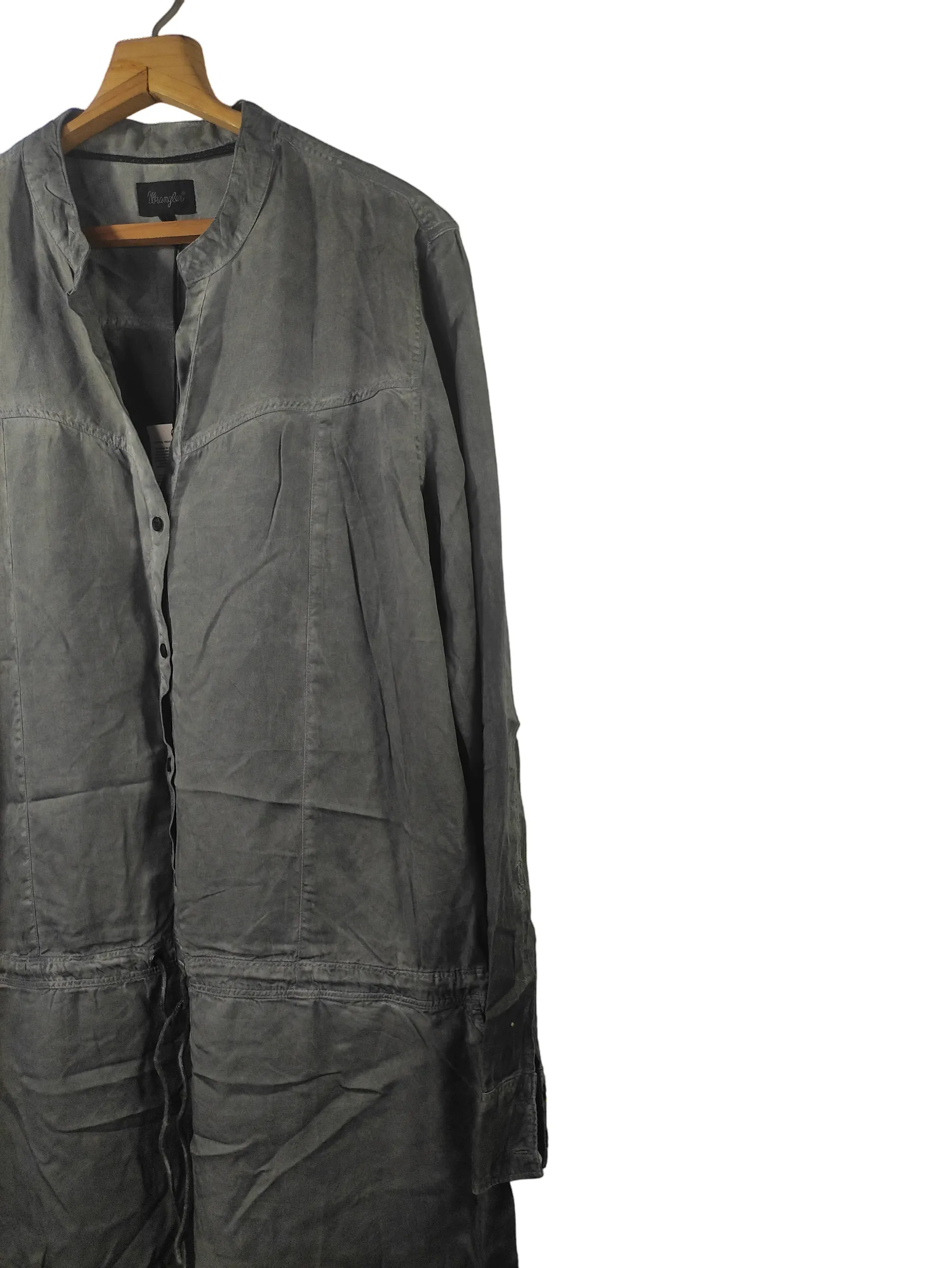 Wrangler Women's Washed Grey Long-Sleeve Utility Shirt Dress with Drawstring Waist — view 3
