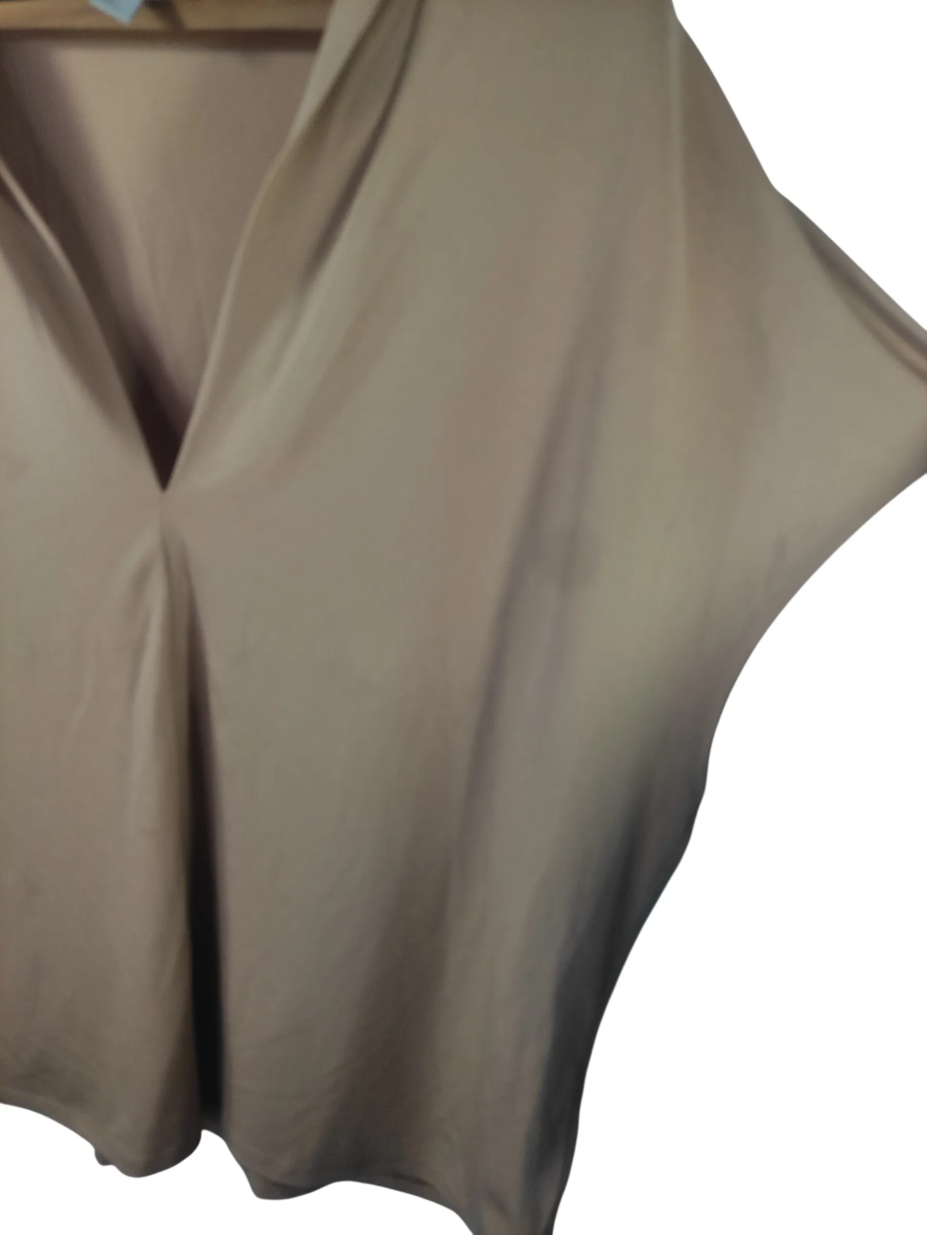 H&M Women's Deep V-Neck Pleated Short Sleeve Blouse – Tan / Beige (Size L) — view 4