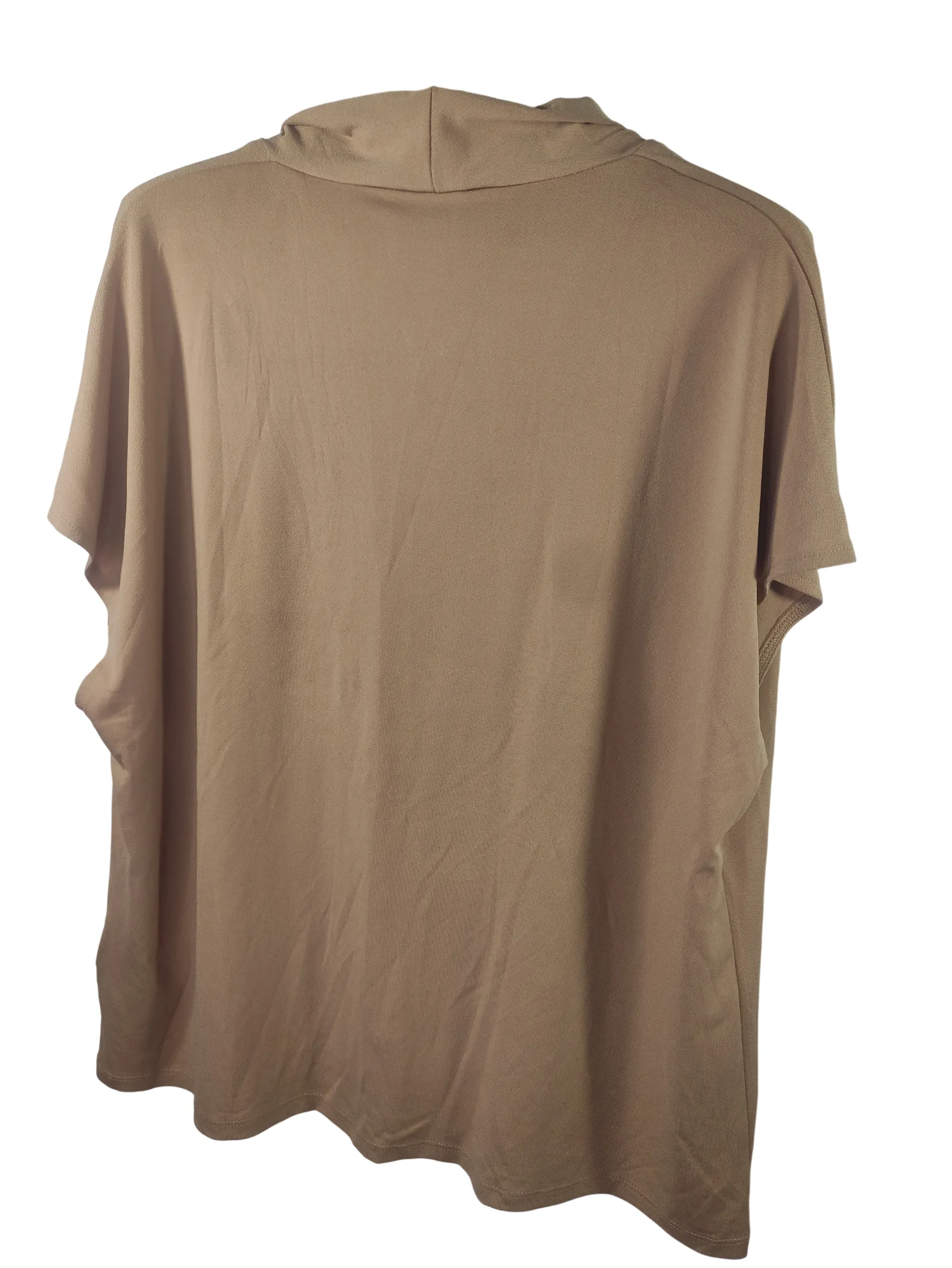 H&M Women's Deep V-Neck Pleated Short Sleeve Blouse – Tan / Beige (Size L) — view 5
