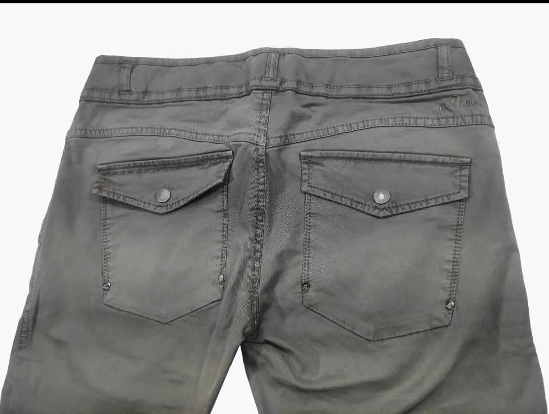 Diesel Women's Vintage Low-Rise Utility Pants with Grommet Waistband – Olive Green — view 6