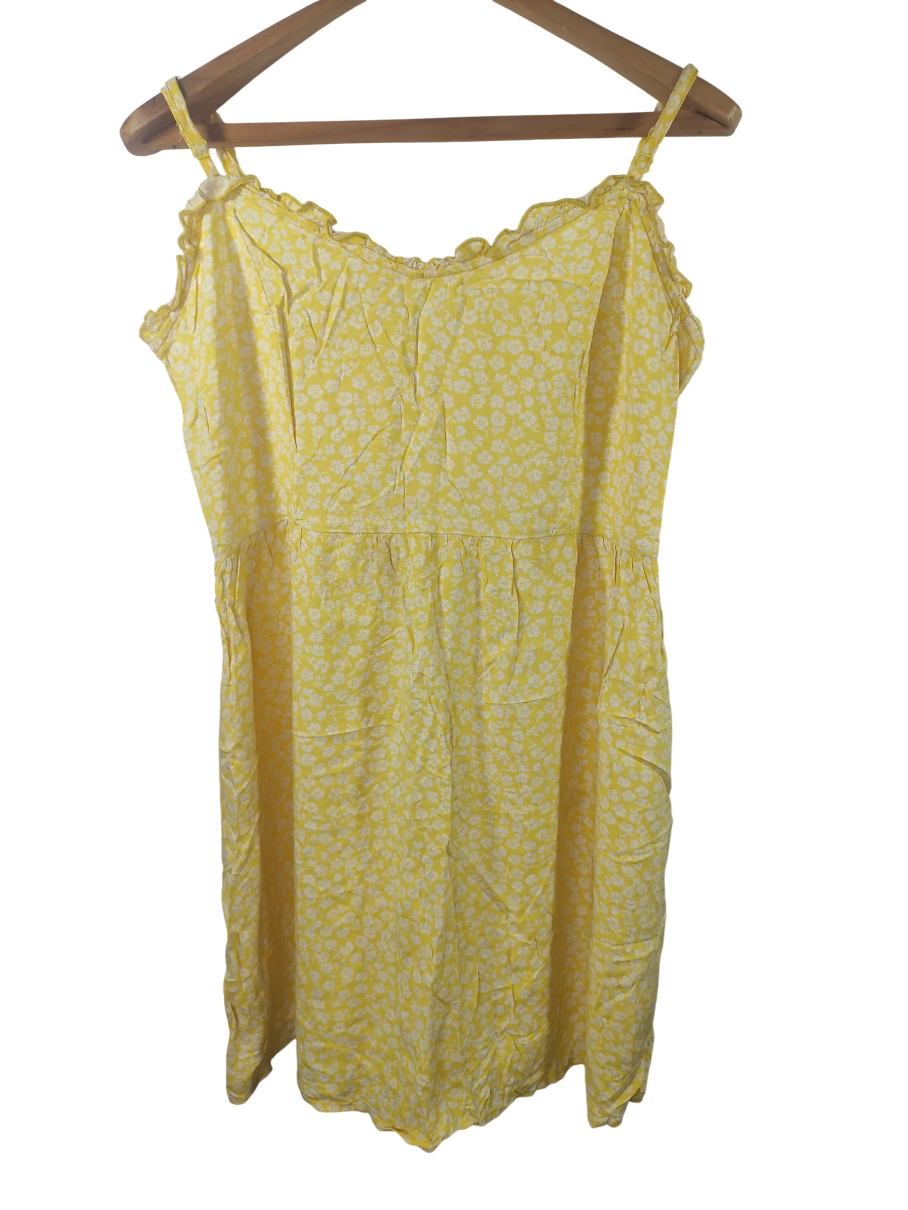 H&M DIVIDED Women's Yellow Floral Ruffled Spaghetti Strap Mini Sundress — view 2