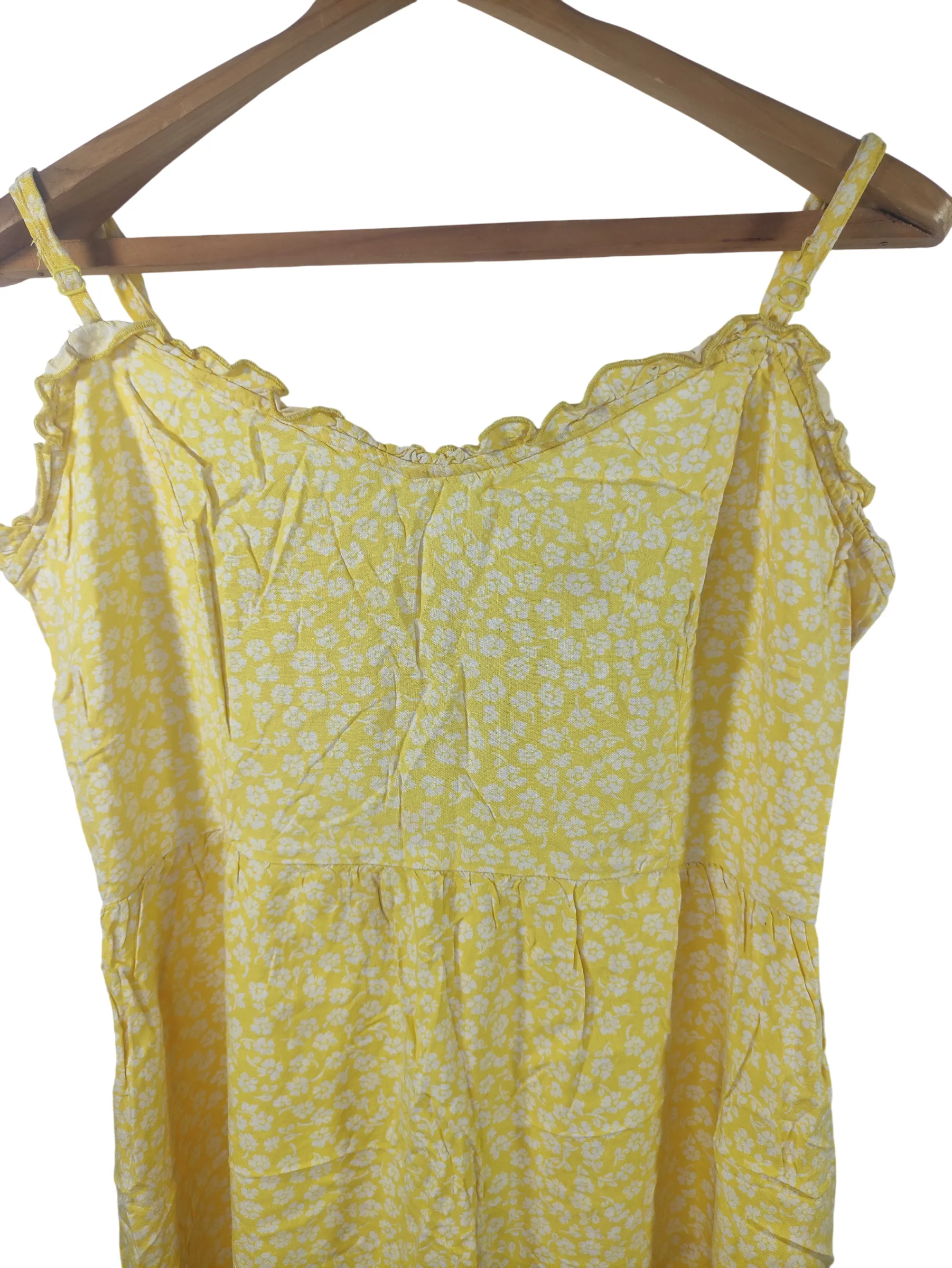H&M DIVIDED Women's Yellow Floral Ruffled Spaghetti Strap Mini Sundress — view 3