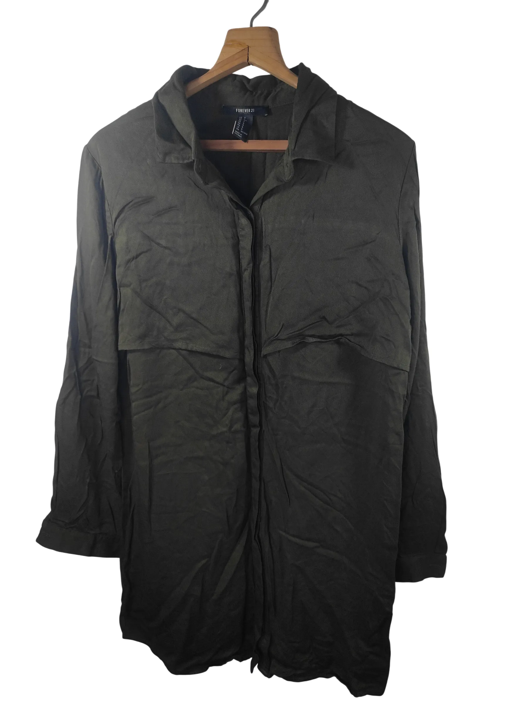 Forever 21 Women's Olive Green Utility Flap Longline Shirt Dress — view 2