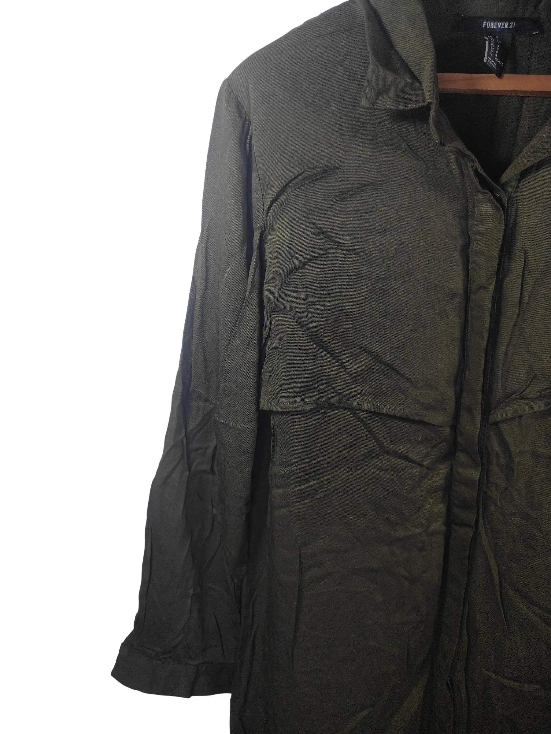 Forever 21 Women's Olive Green Utility Flap Longline Shirt Dress — view 5