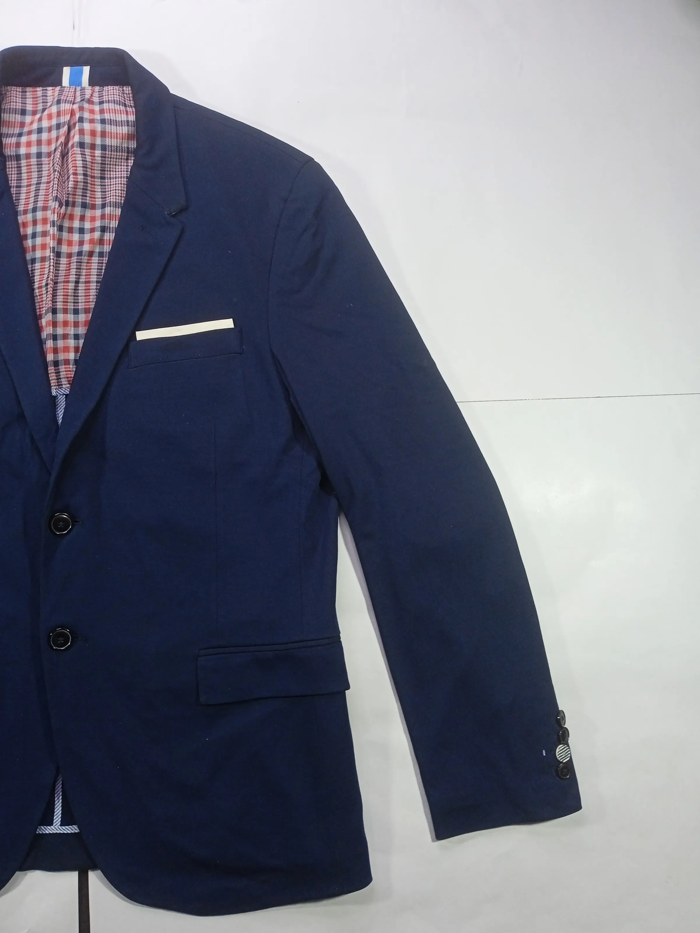Zara Men's Slim Fit Navy Blue Casual Blazer with Checkered Lining — view 3