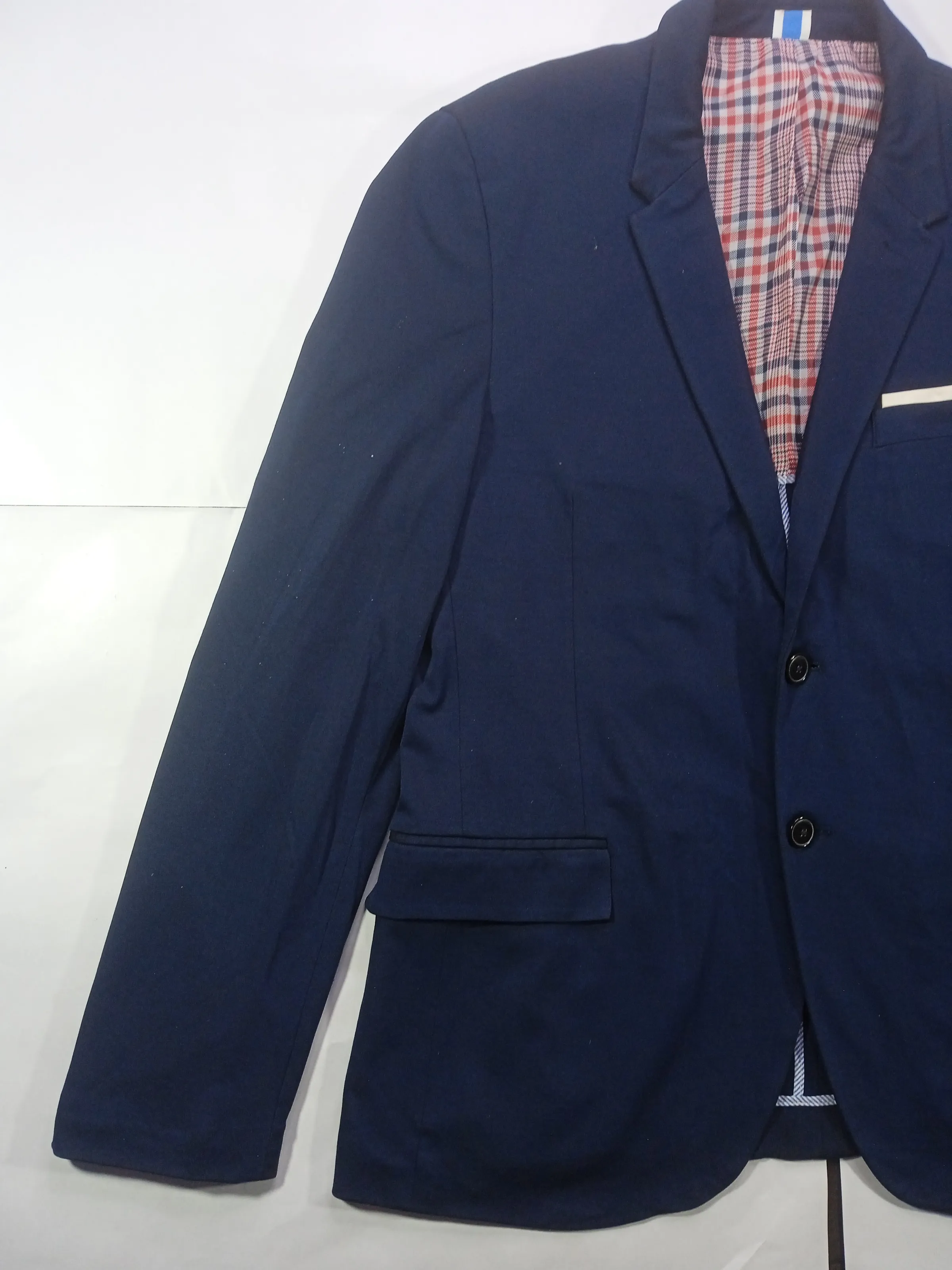 Zara Men's Slim Fit Navy Blue Casual Blazer with Checkered Lining — view 4
