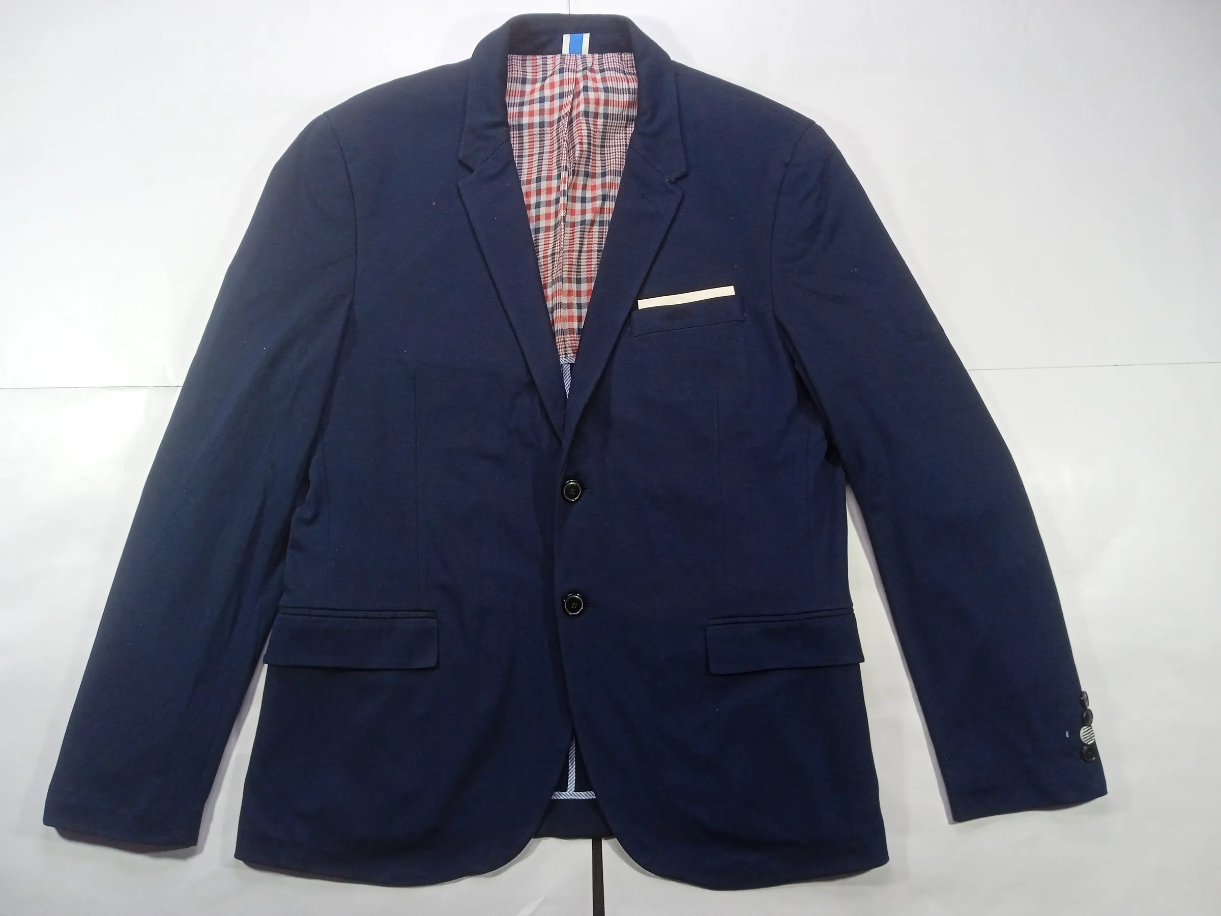 Zara Men's Slim Fit Navy Blue Casual Blazer with Checkered Lining — view 2