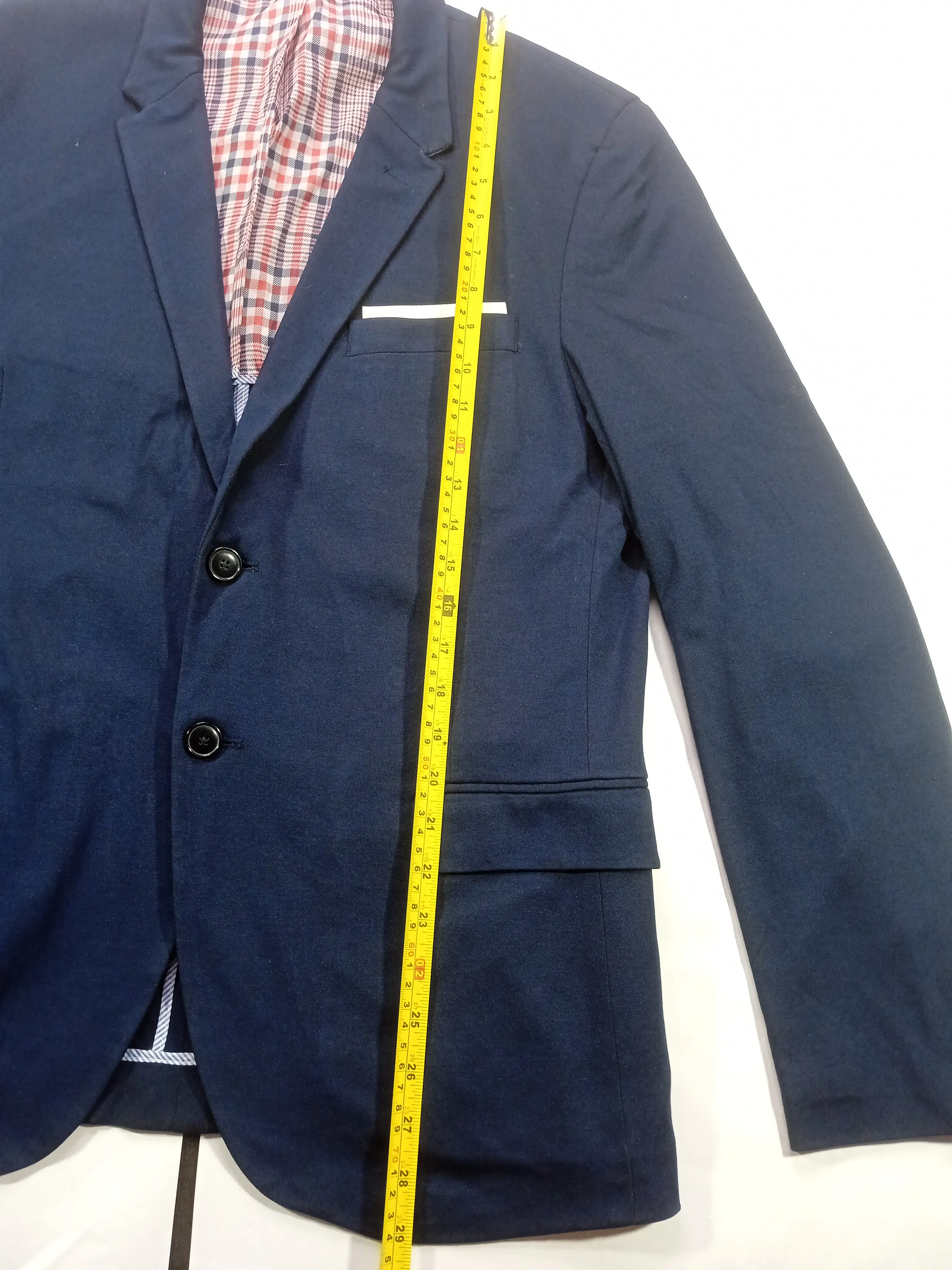 Zara Men's Slim Fit Navy Blue Casual Blazer with Checkered Lining — view 5