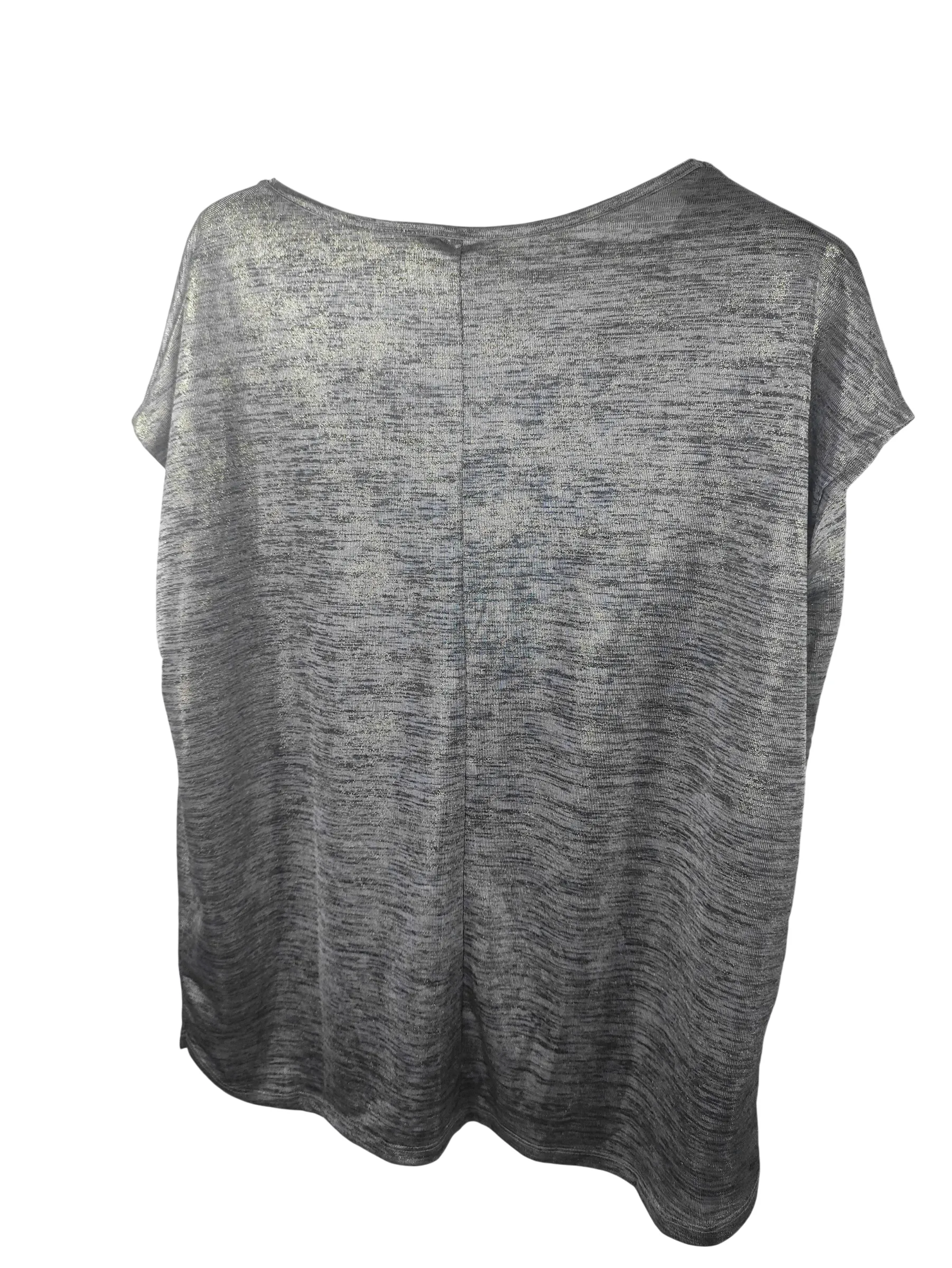 H&M Women's Metallic Shimmer V-Neck T-Shirt – Short Sleeve Relaxed Fit Top (Size L) — view 6