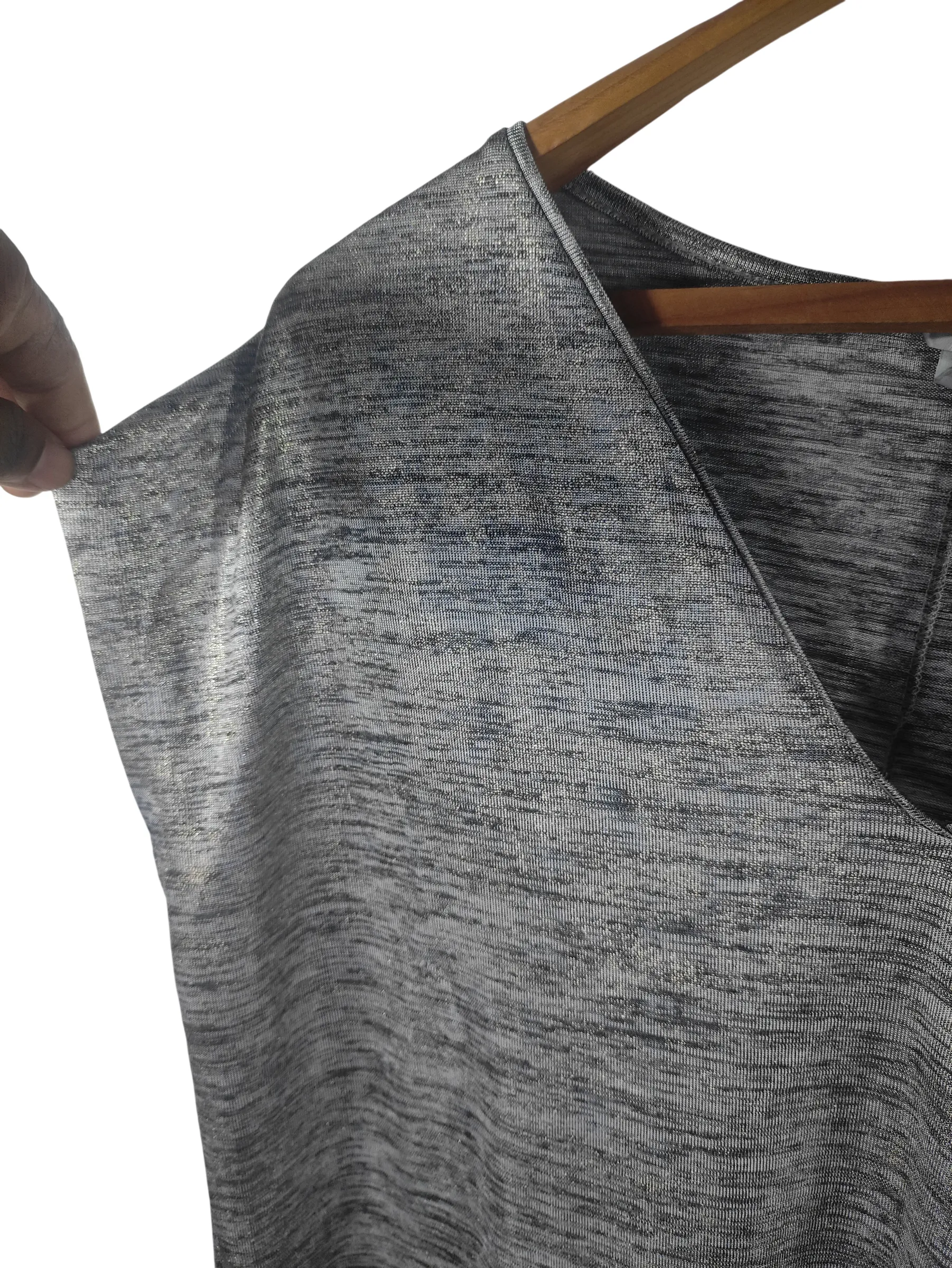 H&M Women's Metallic Shimmer V-Neck T-Shirt – Short Sleeve Relaxed Fit Top (Size L) — view 5