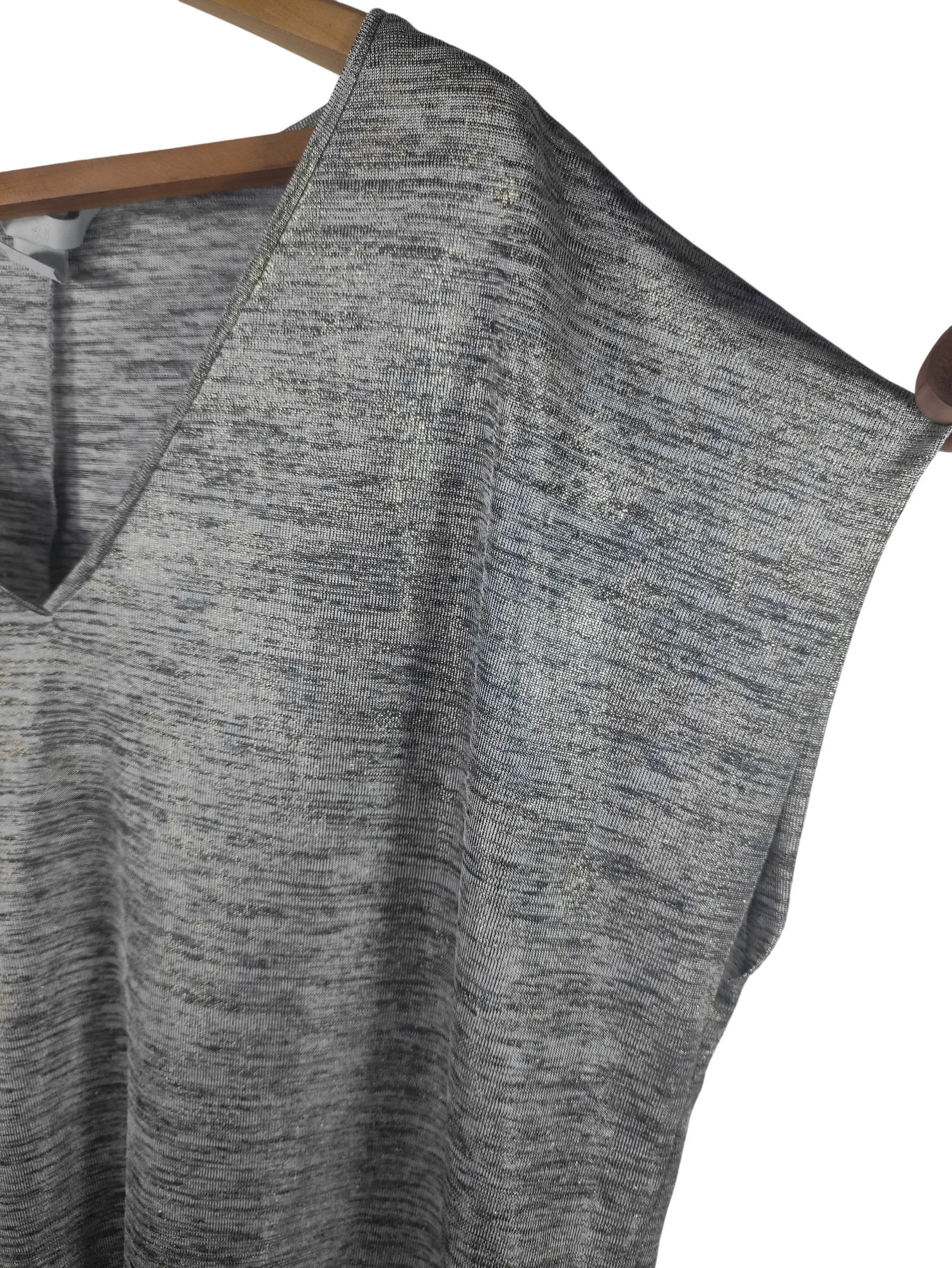 H&M Women's Metallic Shimmer V-Neck T-Shirt – Short Sleeve Relaxed Fit Top (Size L) — view 4