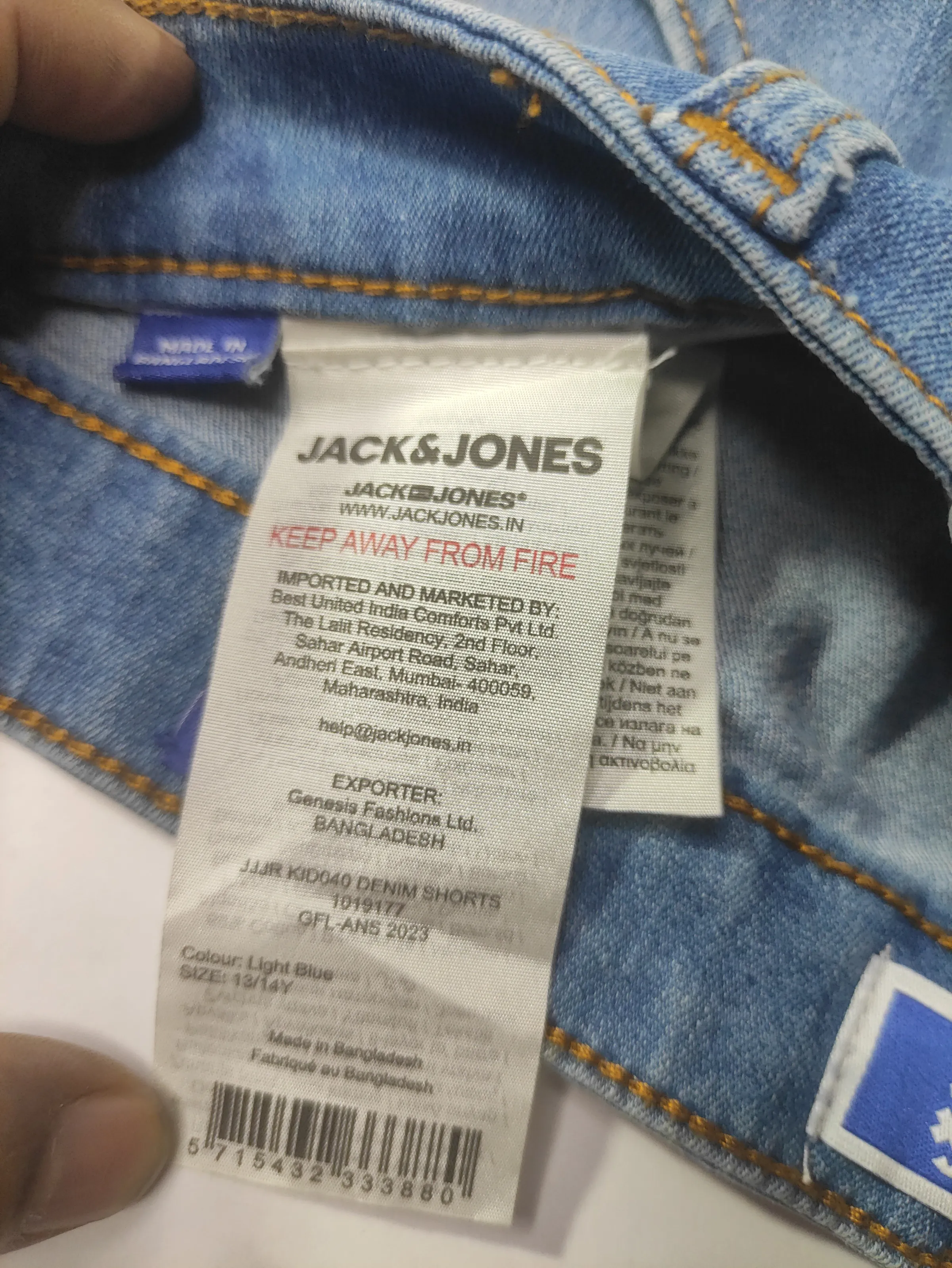 JACK & JONES Junior Boys Light Blue Washed Regular Fit Denim Shorts (13-14 Years) — view 7