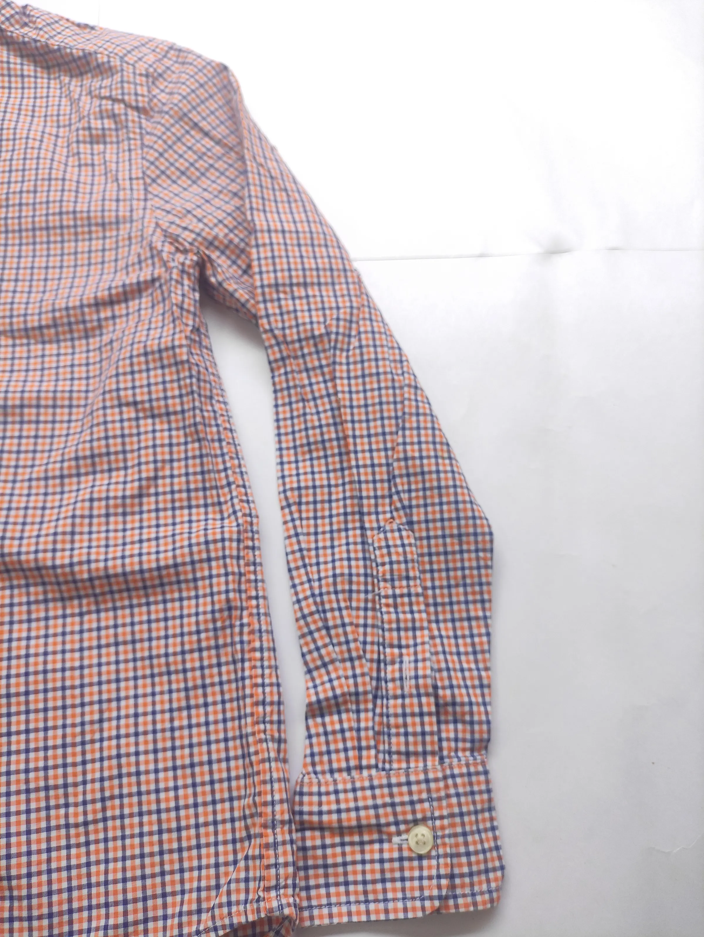 Ralph Lauren Boys Orange & Navy Blue Plaid Long-Sleeve Button-Down Shirt (Size M 10-12) — view 4