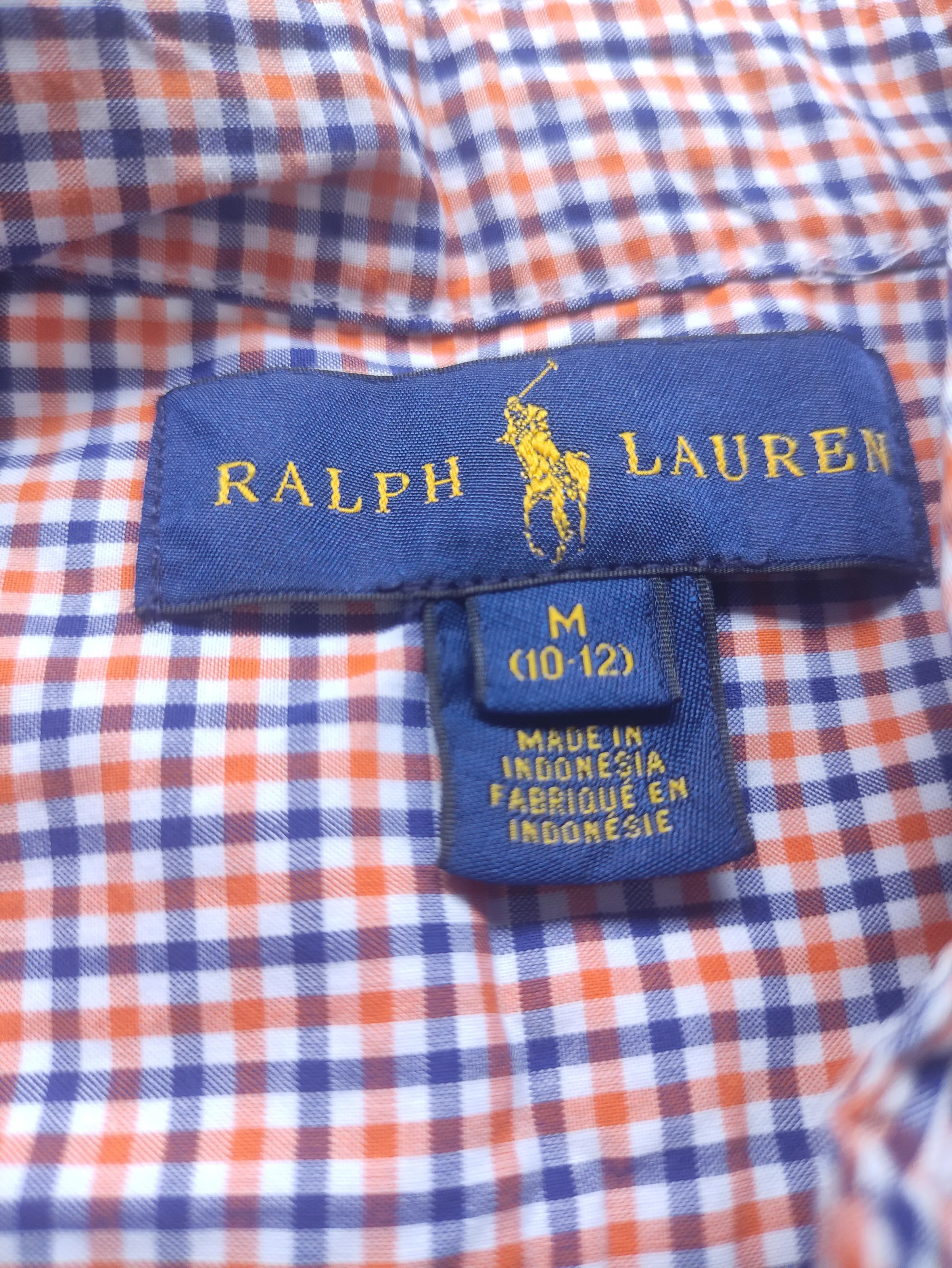 Ralph Lauren Boys Orange & Navy Blue Plaid Long-Sleeve Button-Down Shirt (Size M 10-12) — view 6
