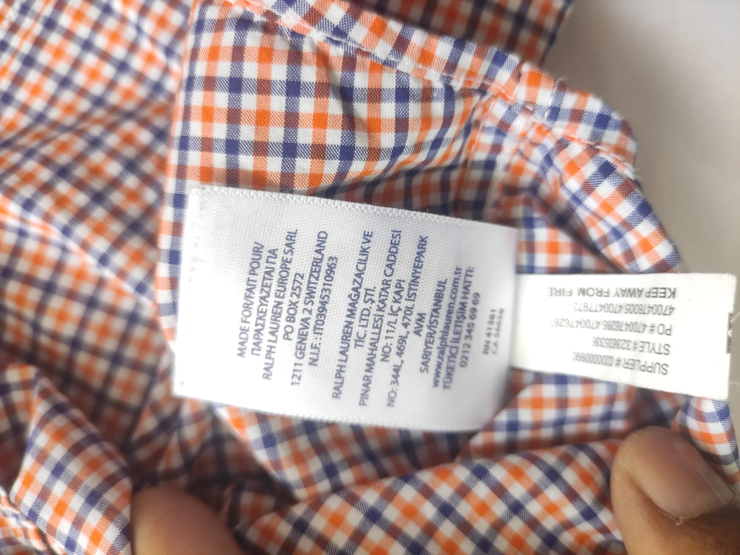 Ralph Lauren Boys Orange & Navy Blue Plaid Long-Sleeve Button-Down Shirt (Size M 10-12) — view 12