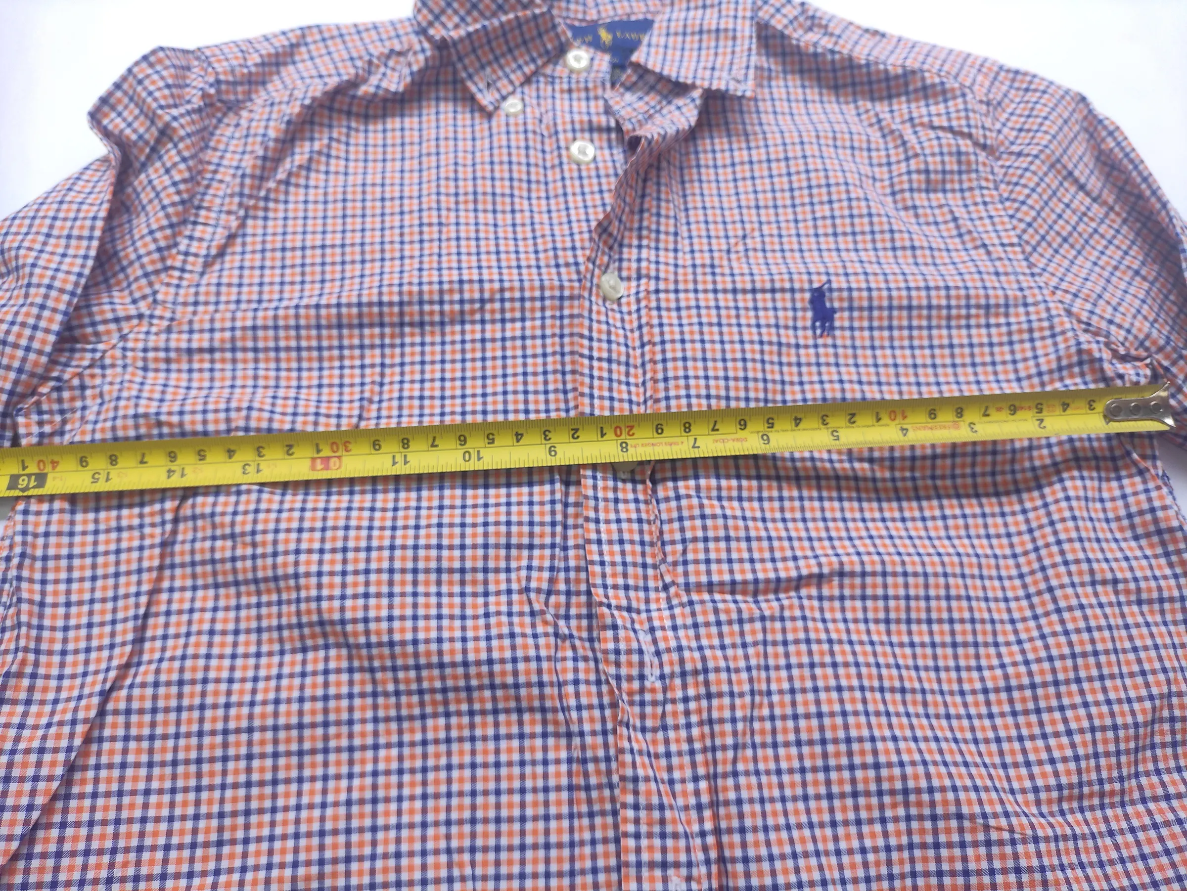 Ralph Lauren Boys Orange & Navy Blue Plaid Long-Sleeve Button-Down Shirt (Size M 10-12) — view 7