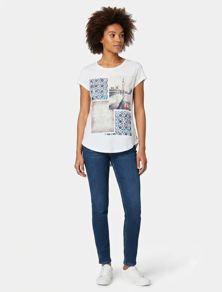 Lee Cooper Women's White Graphic Print Short-Sleeve High-Low T-Shirt